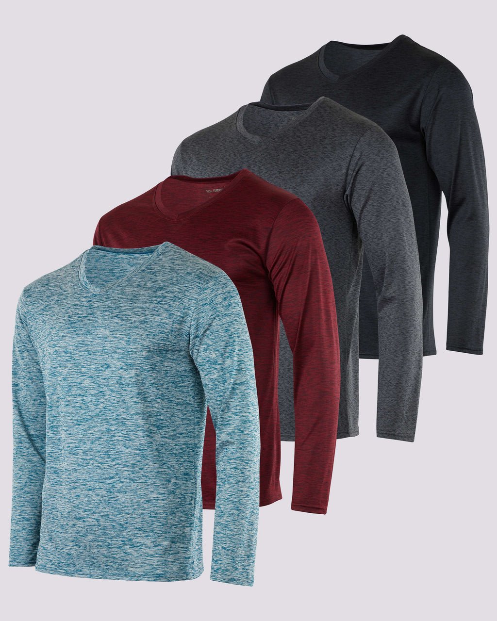 4 Pack: Mens V-Neck Long Sleeve Dry Fit T-Shirt