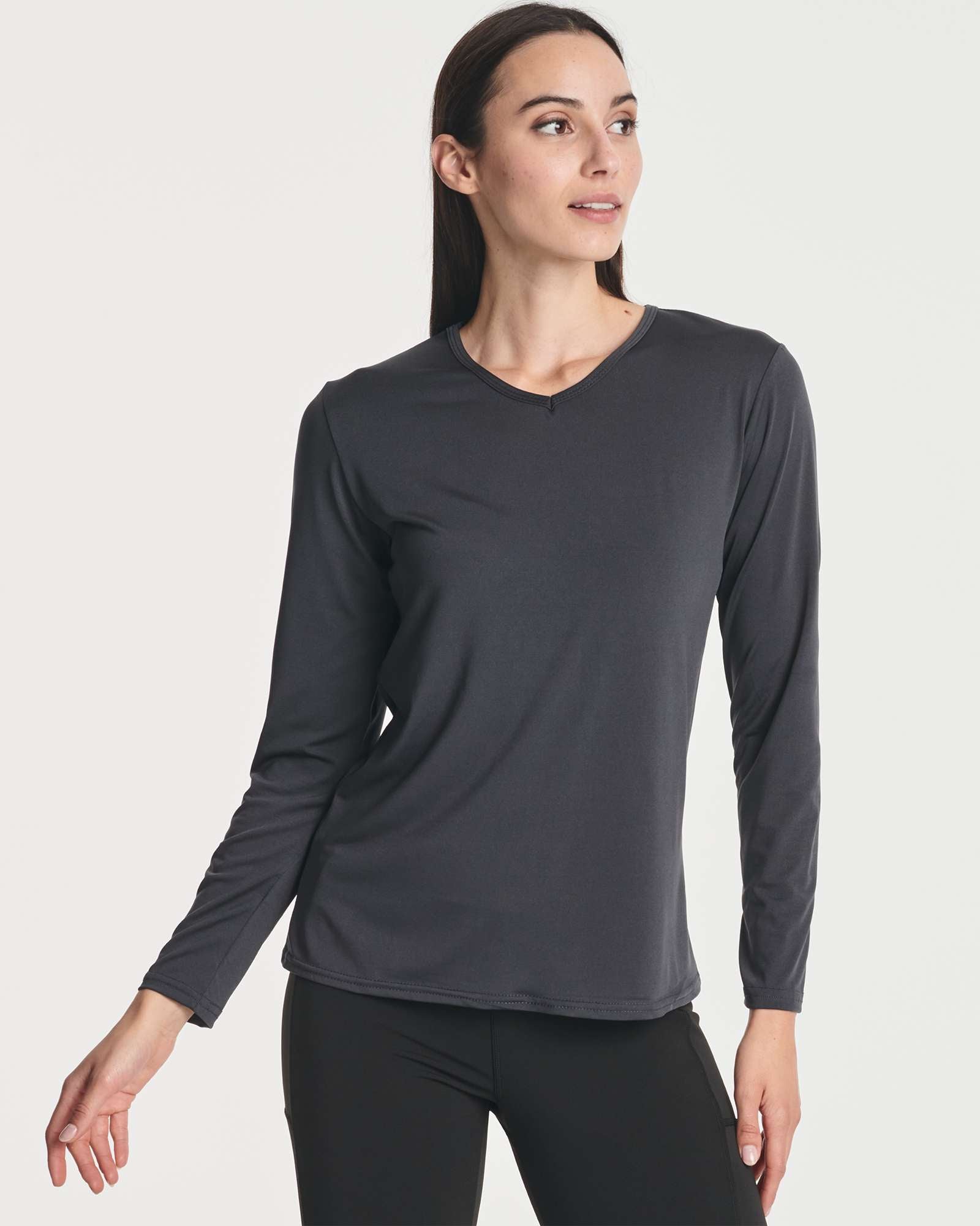 4 Pack: Women's Dry-Fit Long-Sleeve V-Neck Athletic Workout Shirt (Available in Plus Size)