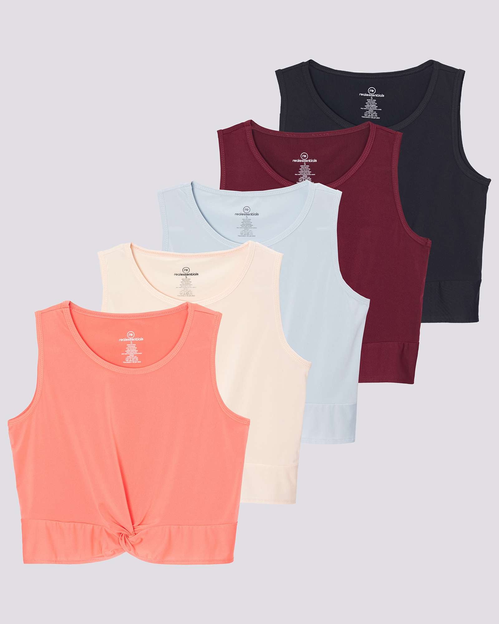 5 Pack: Women's Dry-Fit Twist Front Sleeveless Crop Top