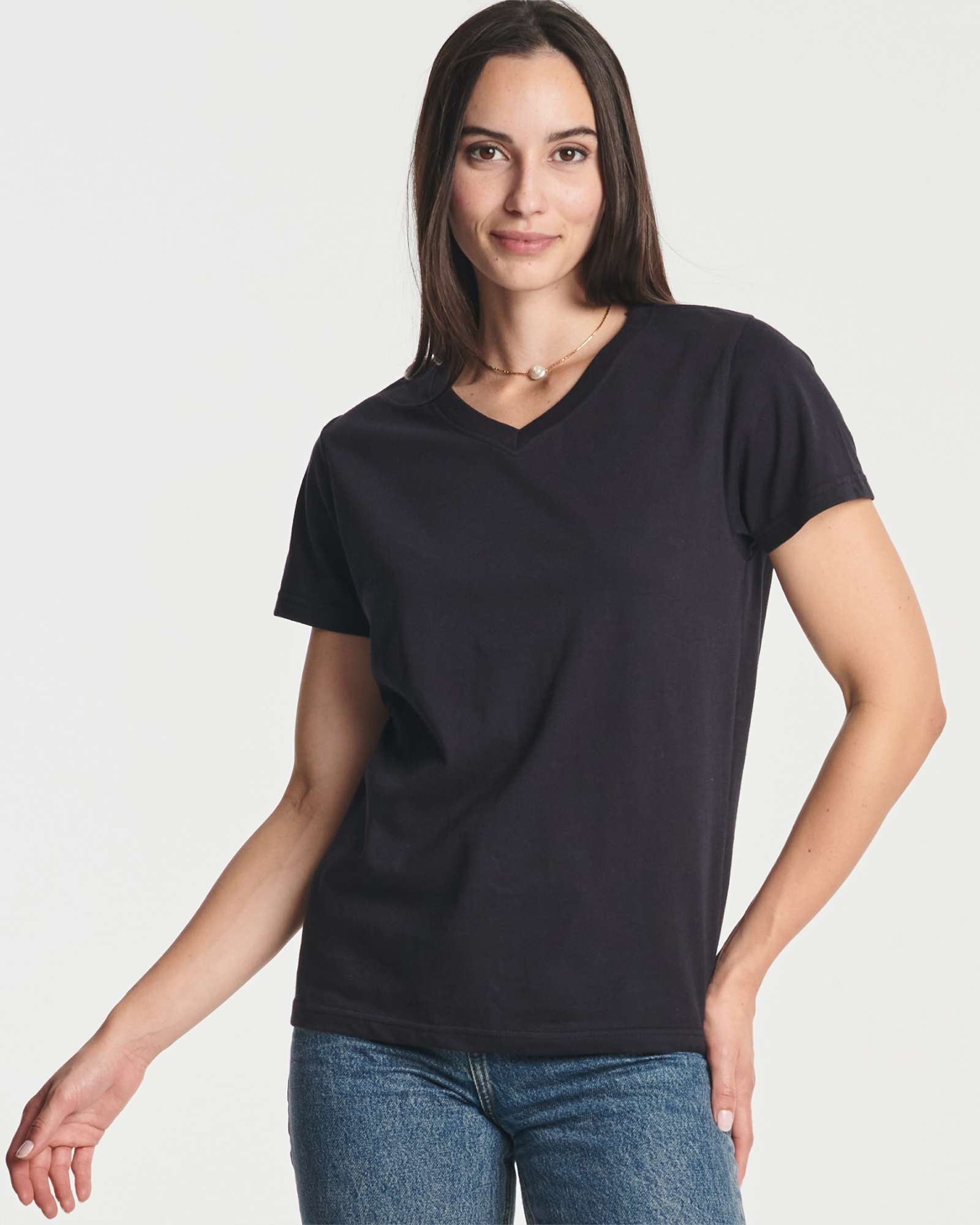 4 Pack: Women's Plus Short-Sleeve V-Neck T-Shirt