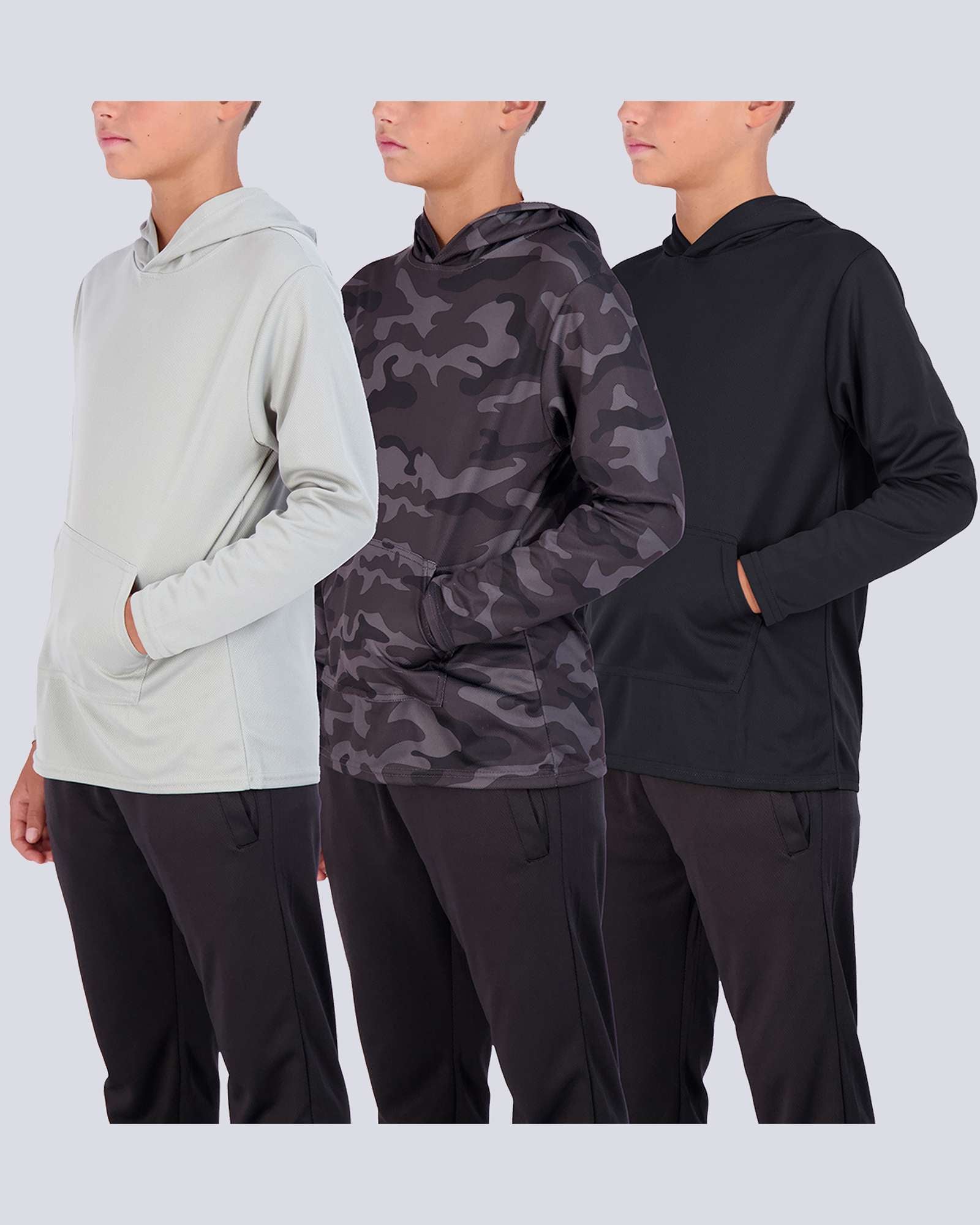 3 Pack: Boys Mesh Long Sleeve Pullover Hoodie Active Sweatshirt