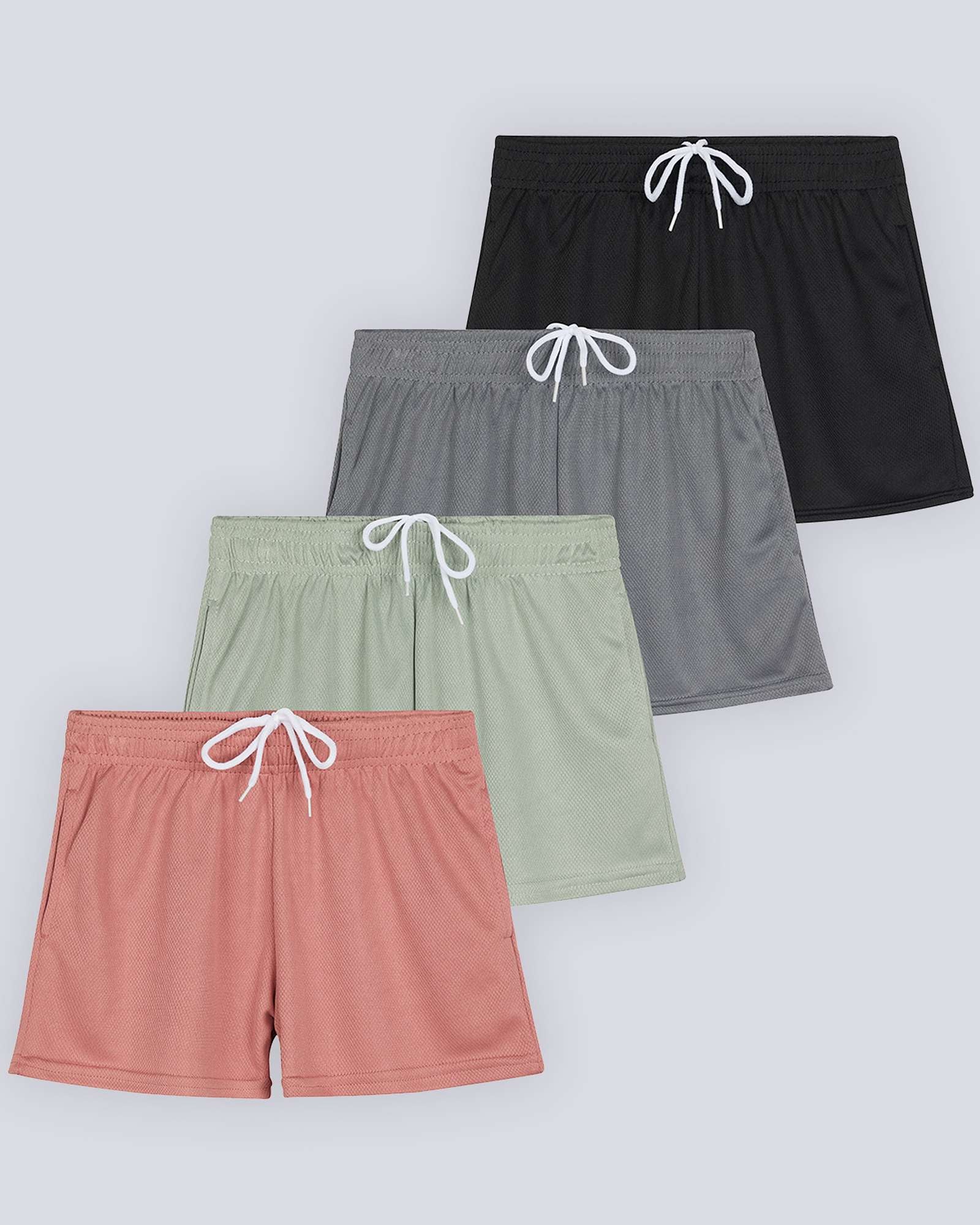 4 Pack: Girls' Mesh Athletic Performance Shorts