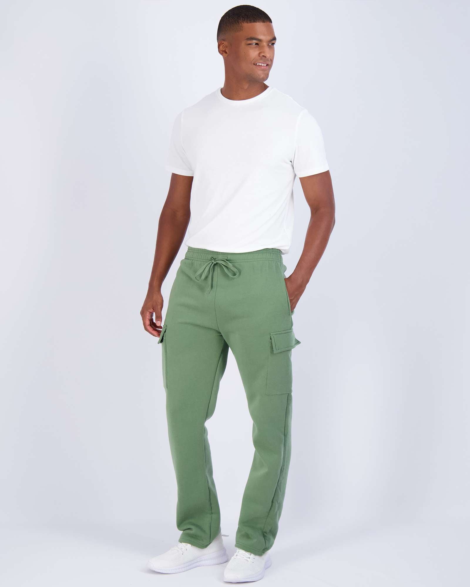3 Pack: Mens Fleece Cargo Open Bottom Sweatpants