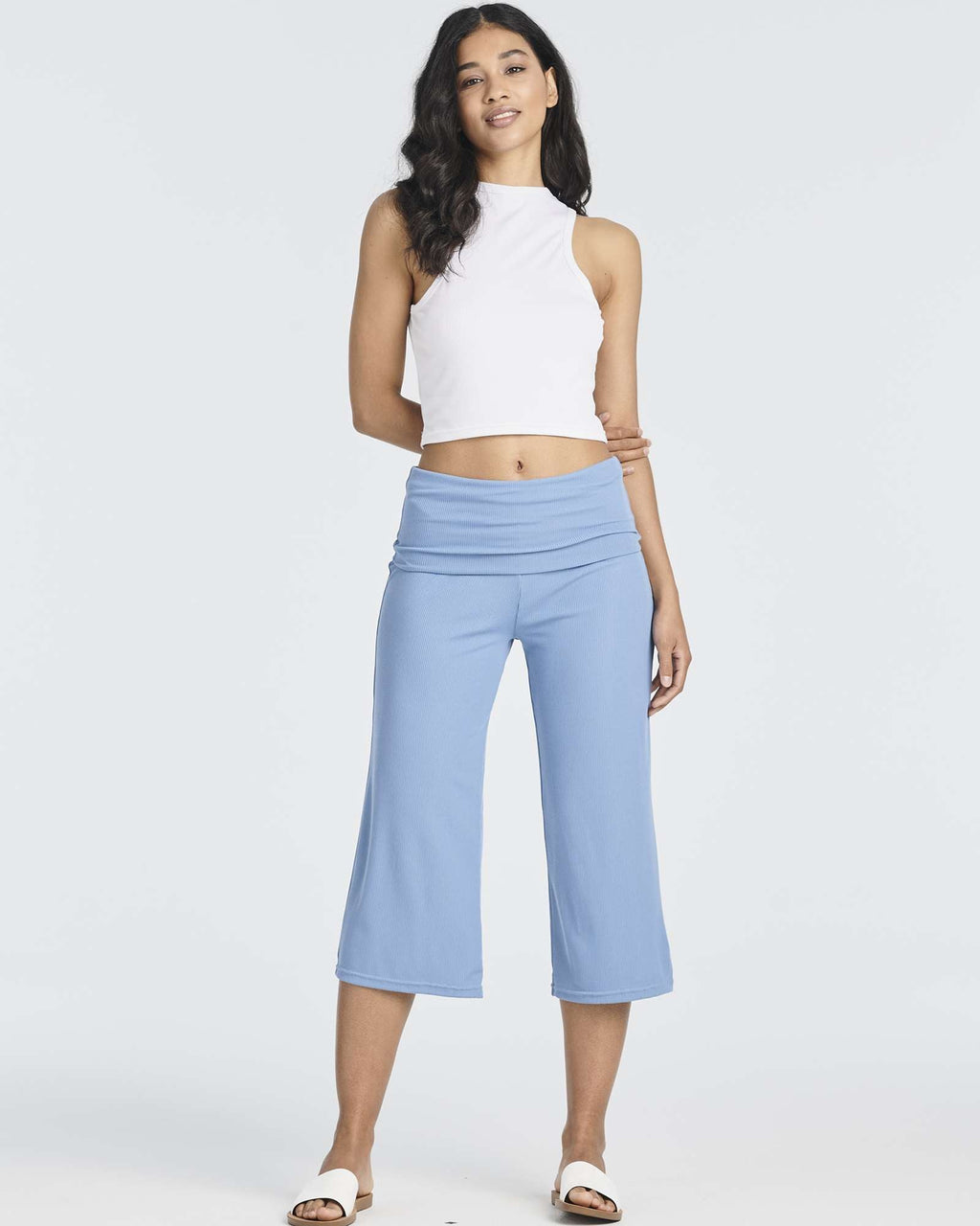 3 Pack: Women's Ribbed Foldover Wide Leg Capri Pants