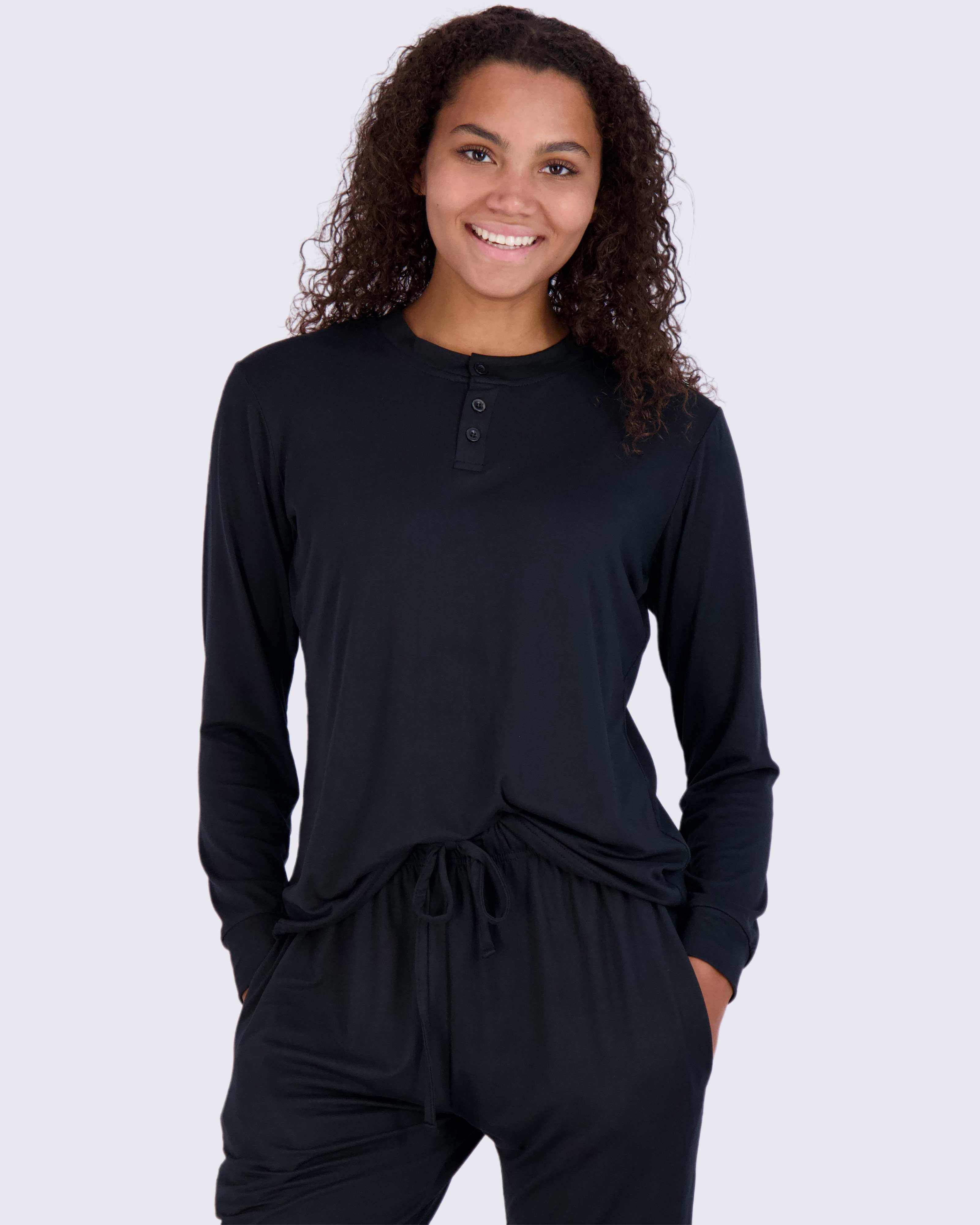 4 Piece: Womens Long Sleeve Henley & Jogger Lounge Pajama Set