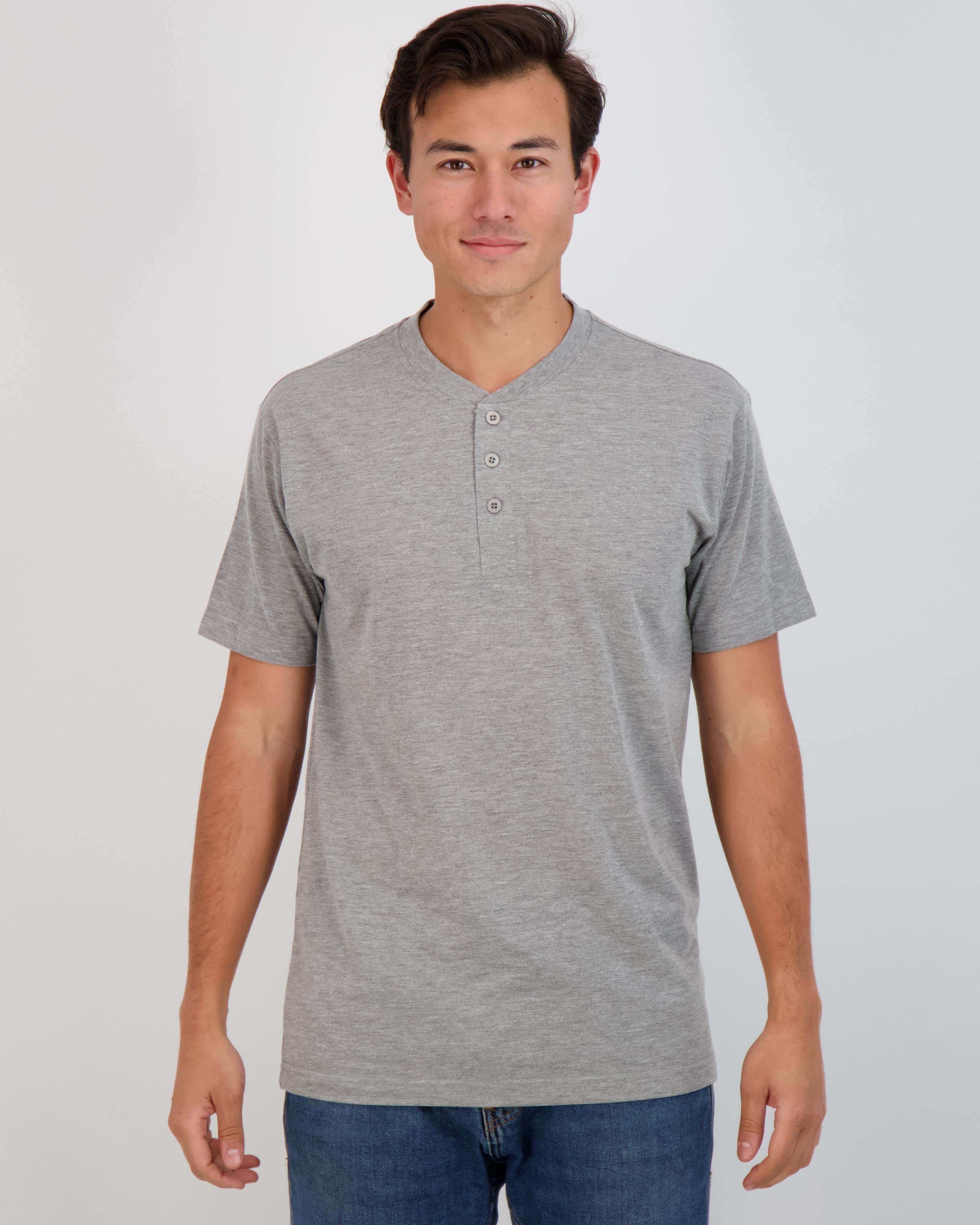 3 Pack: Mens Cotton Short Sleeve Henley T-Shirt