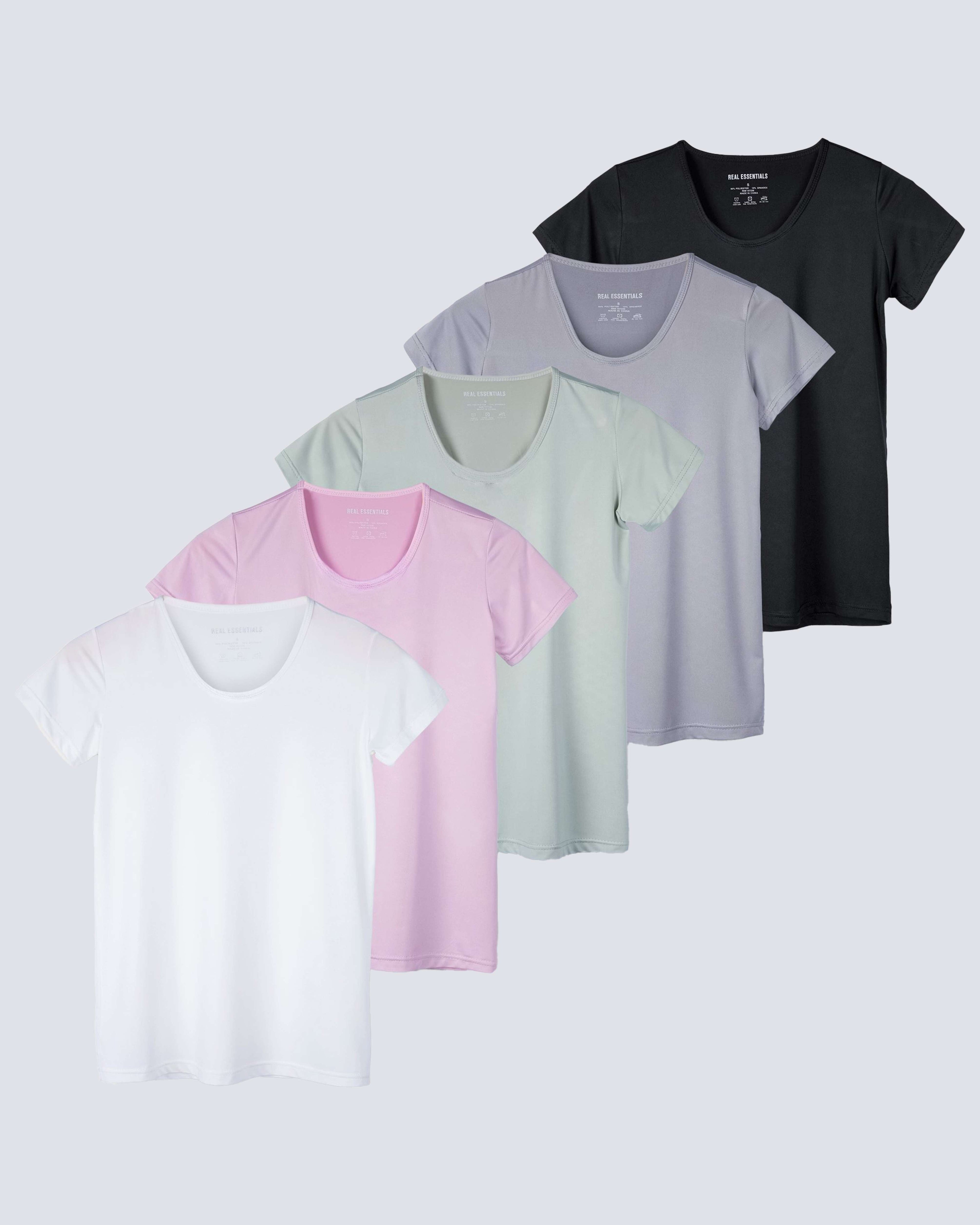 5 Pack: Womens Dry Fit Short-Sleeve Crew Neck Active T-Shirt