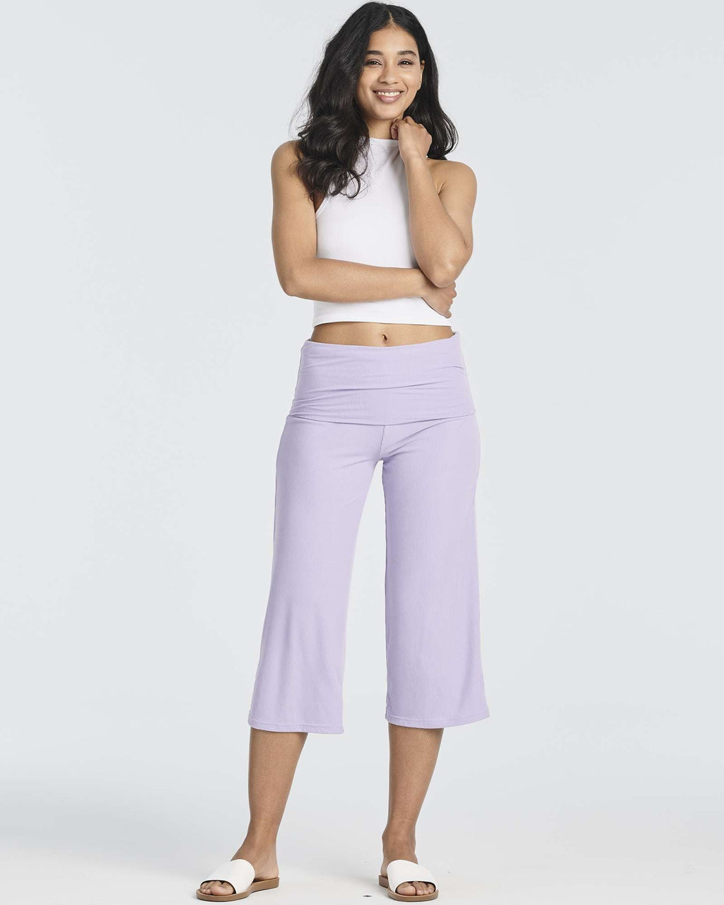 3 Pack: Women's Ribbed Foldover Wide Leg Capri Pants