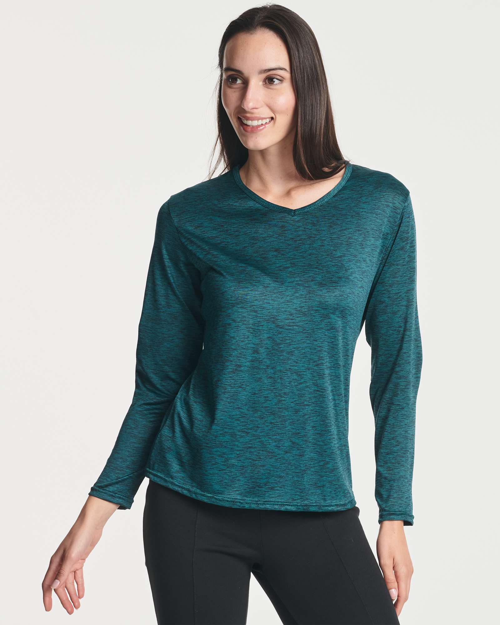 4 Pack: Women's Dry-Fit Long-Sleeve V-Neck Athletic Workout Shirt (Available in Plus Size)