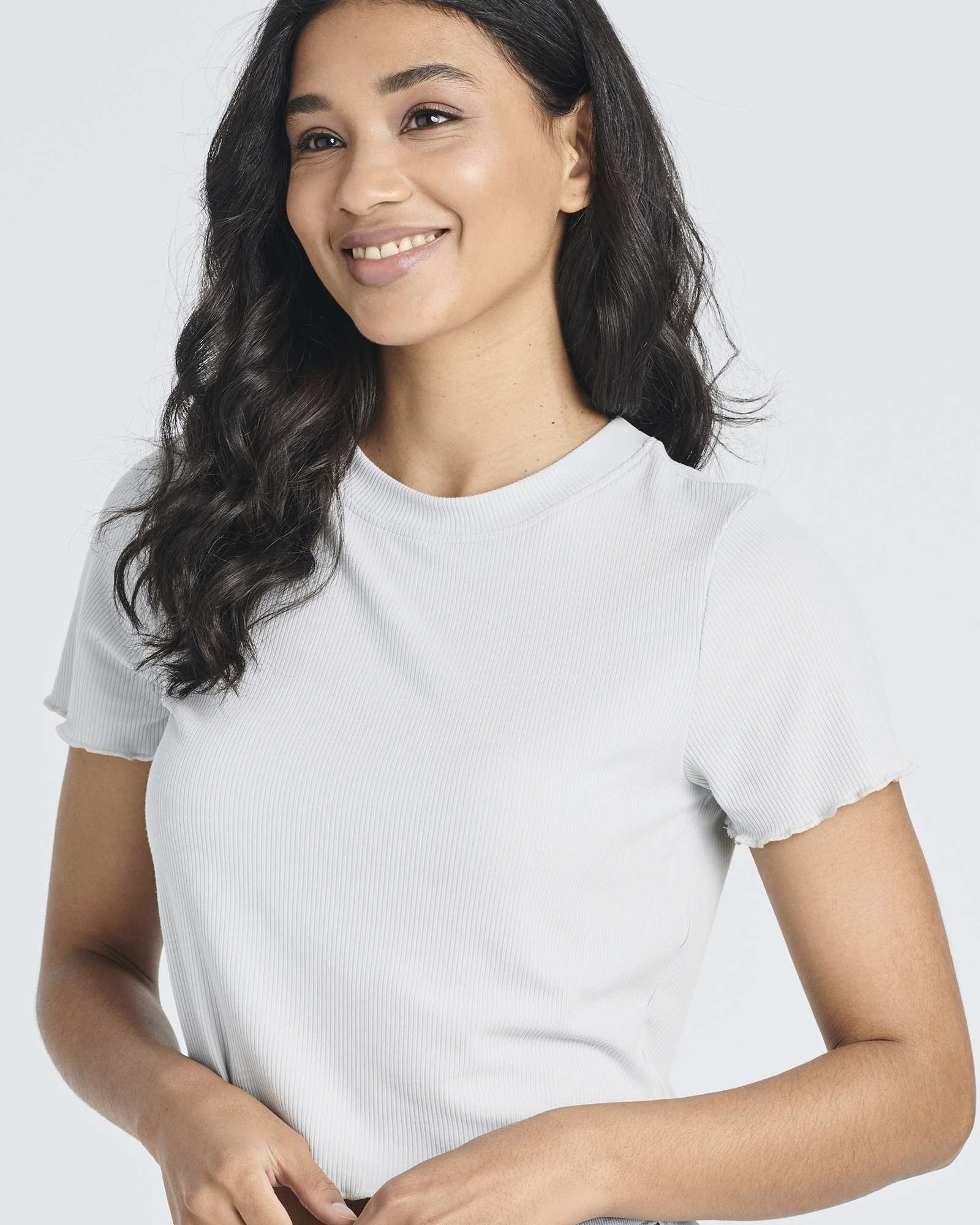 4 Pack: Women's Lettuce Trim Ribbed Knit Short Sleeve Crop Tops