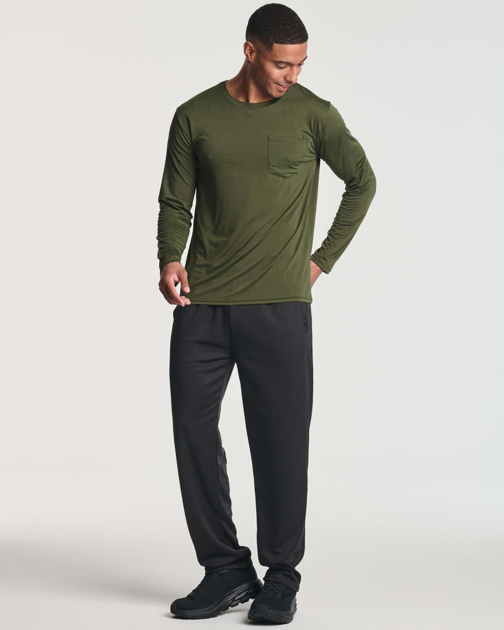 4 Pack: Mens Dry-Fit Long Sleeve Pocket Crew T-Shirt