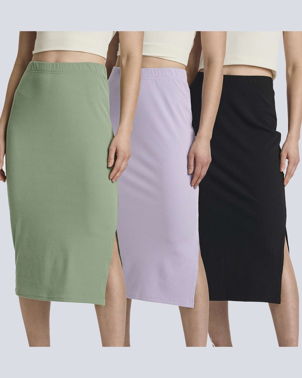 3 Pack: Women's Midi Ribbed Knit Skirt
