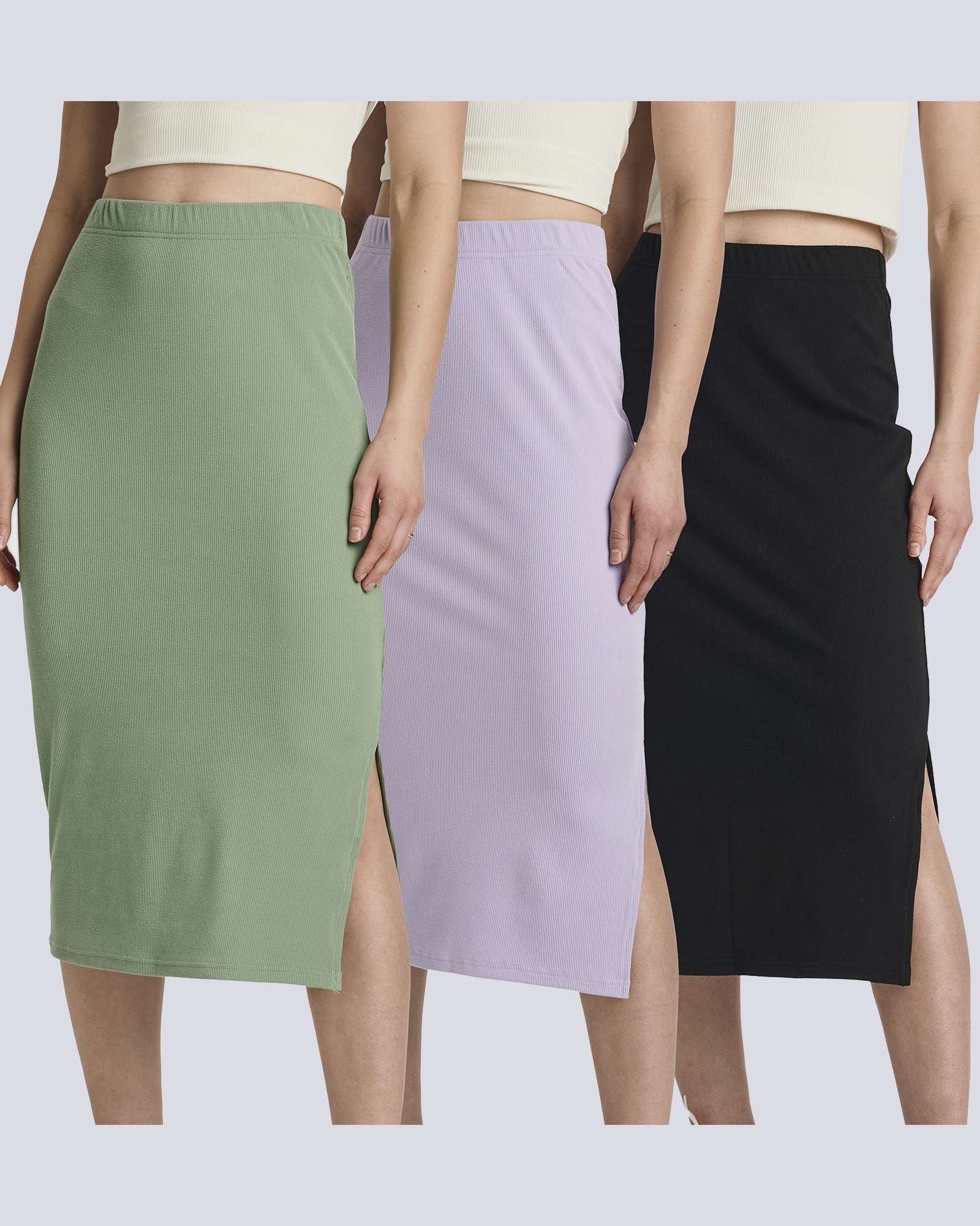 3 Pack: Women's Midi Ribbed Knit Skirt