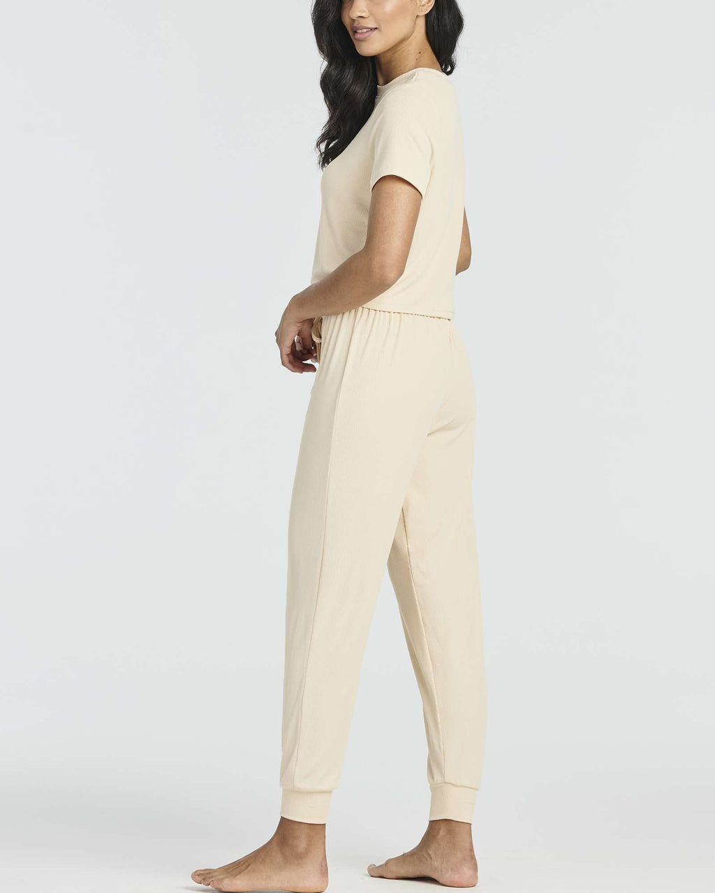 2 Pack: Women's Ribbed Knit Cropped Top with Jogger Sweatpants