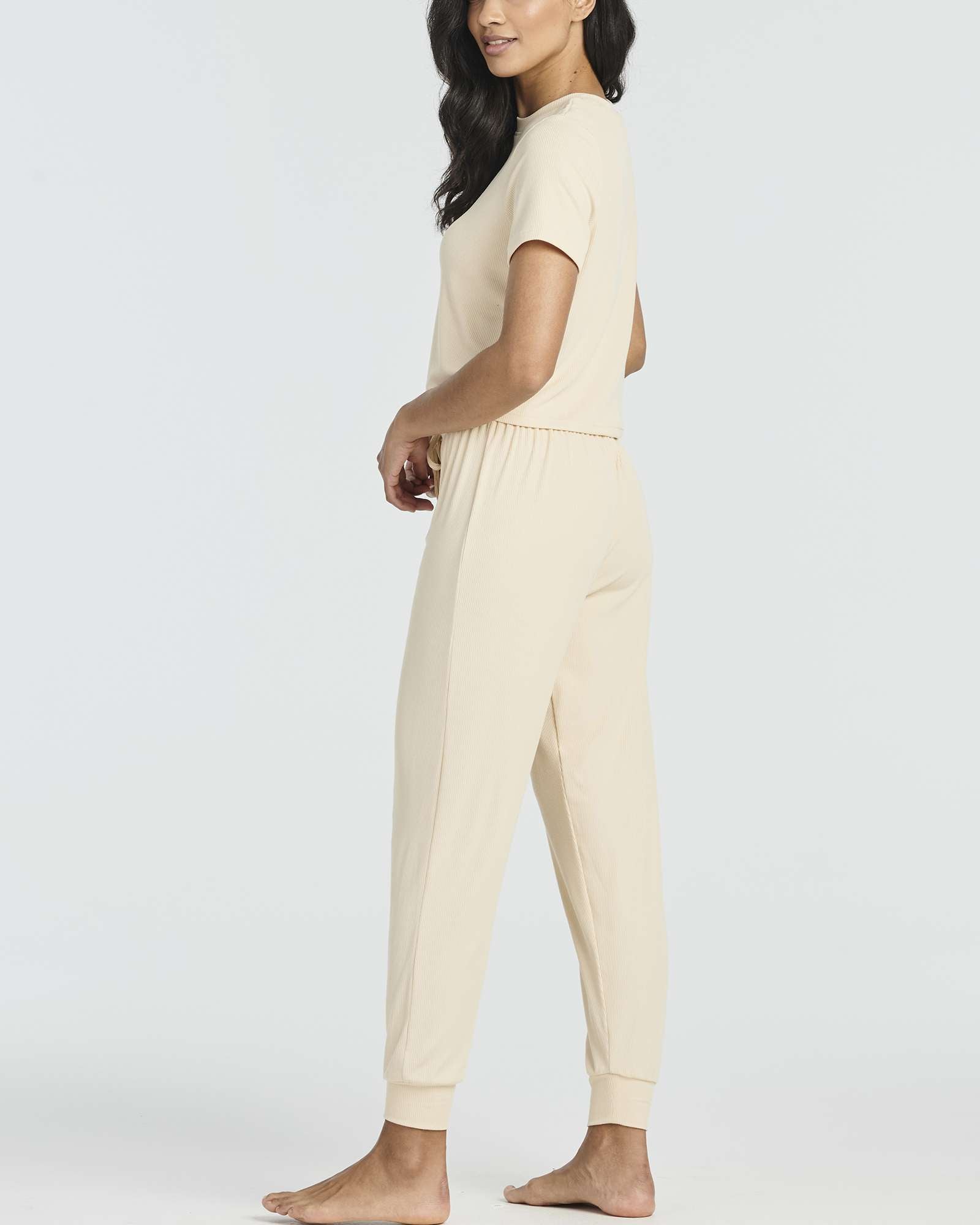 2 Pack: Women's Ribbed Knit Cropped Top with Jogger Sweatpants