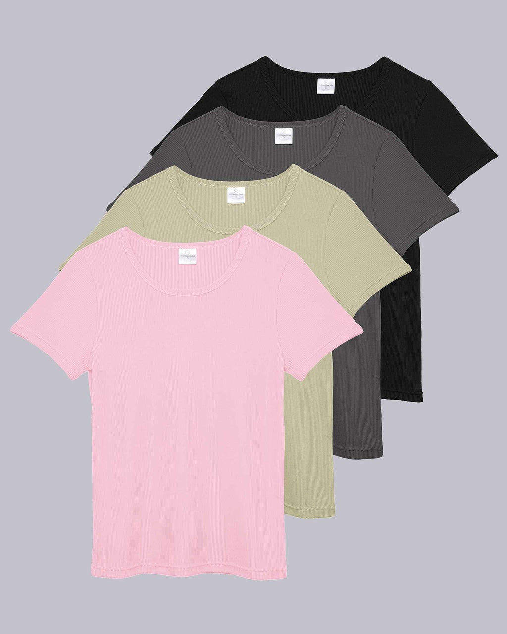 4 Pack: Women's Ribbed Knit Short Sleeve T-Shirt (Available in Plus)