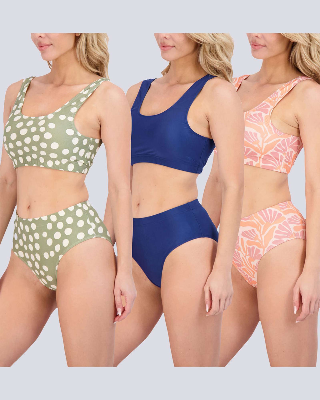 3 Pack: Womens 2-Piece Bikini Modest Teen Adult Athletic Beach Swimsuit Tankini