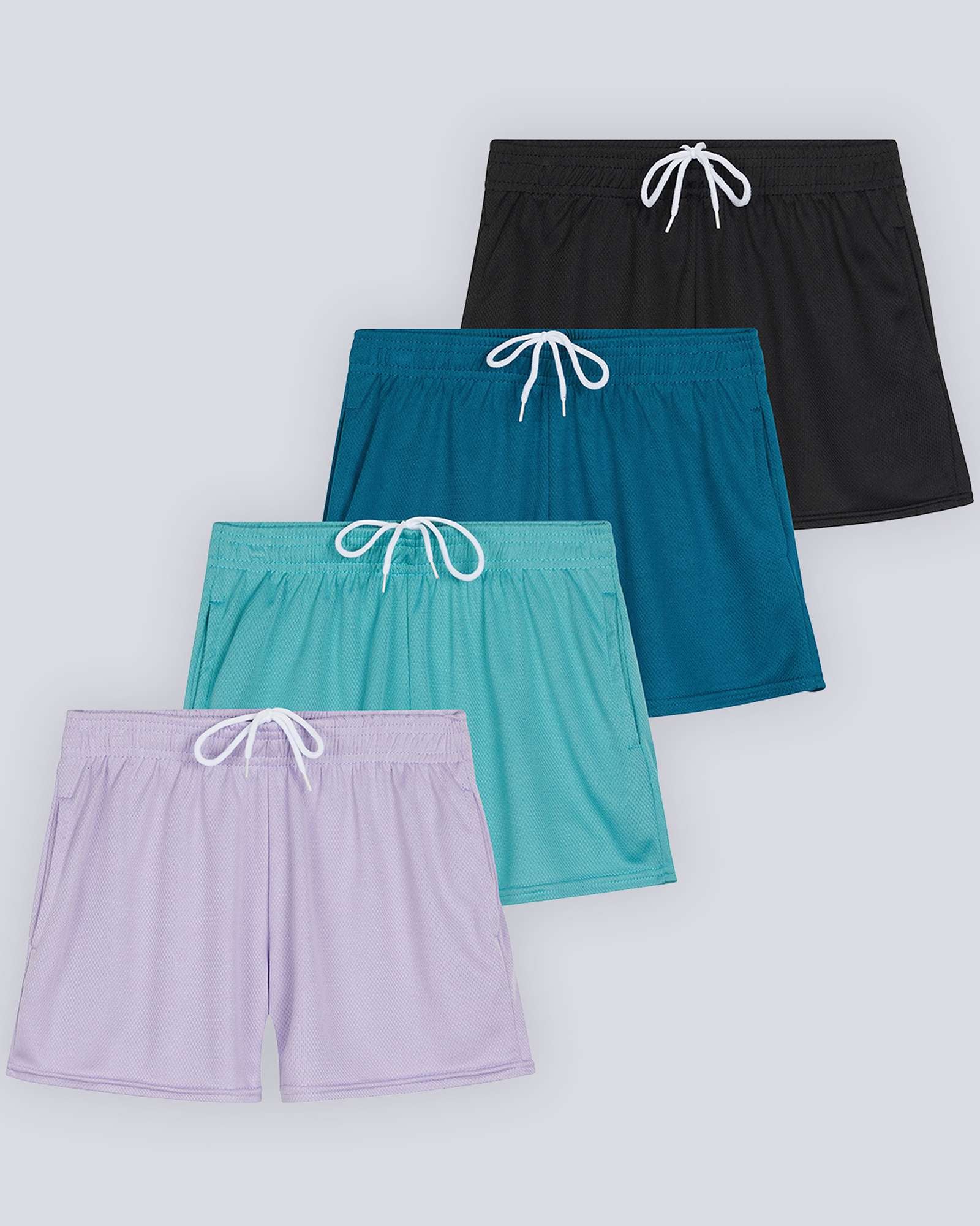 4 Pack: Girls' Mesh Athletic Performance Shorts