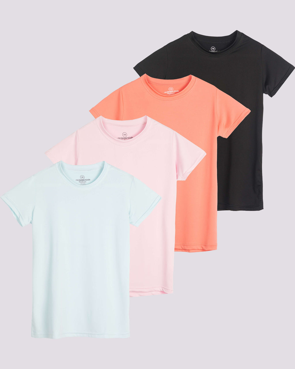 4 Pack: Girls Short Sleeve Dry-Fit Crew Neck Active T-Shirt