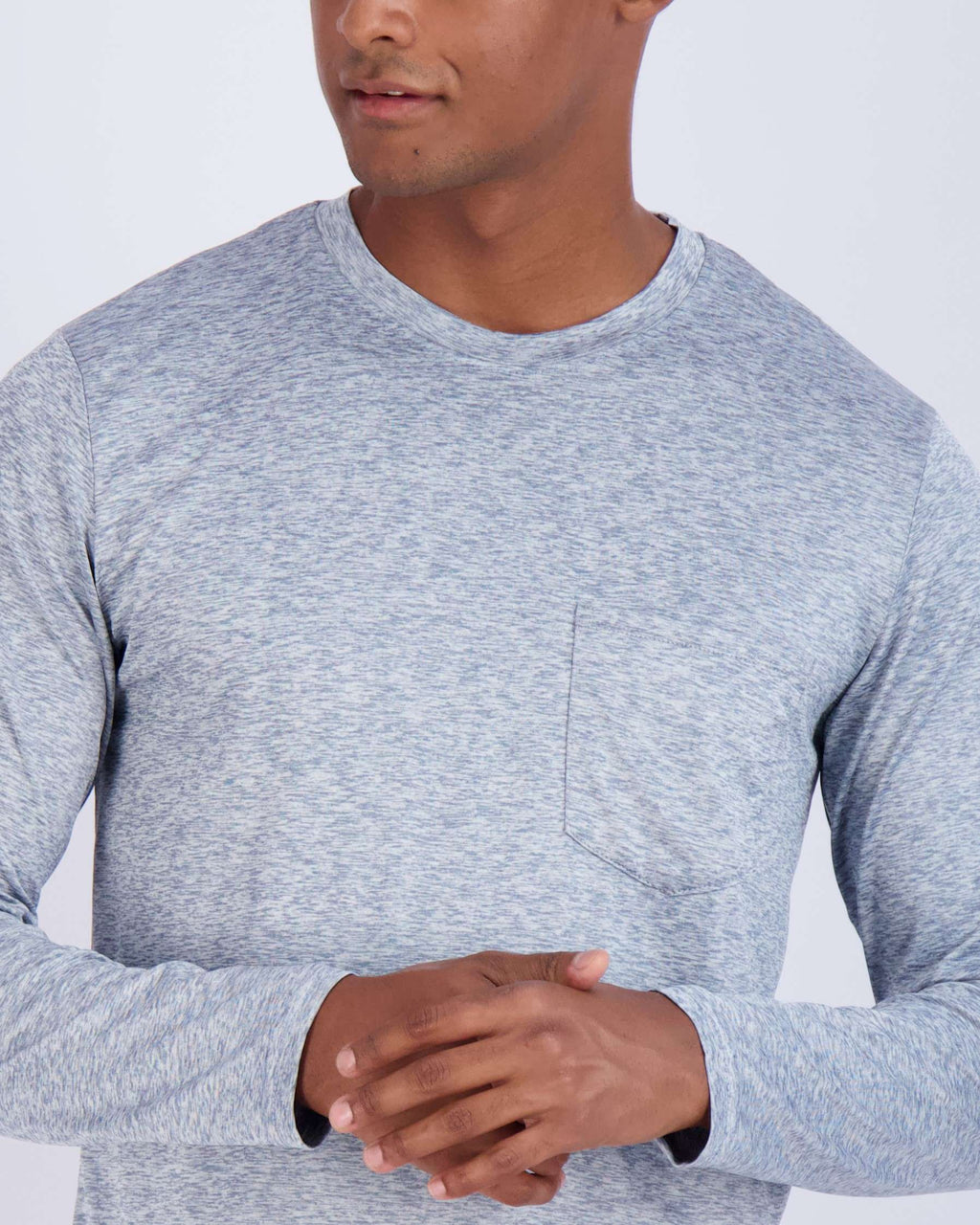 4 Pack: Mens Dry-Fit Long Sleeve Pocket Crew T-Shirt