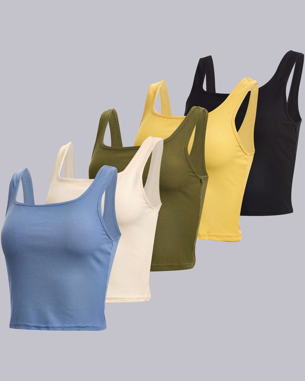 Real Essentials 5 Pack: Women's Soft Knit Ribbed Square Neck Cropped Tank Top - Sleeveless Crop Tops