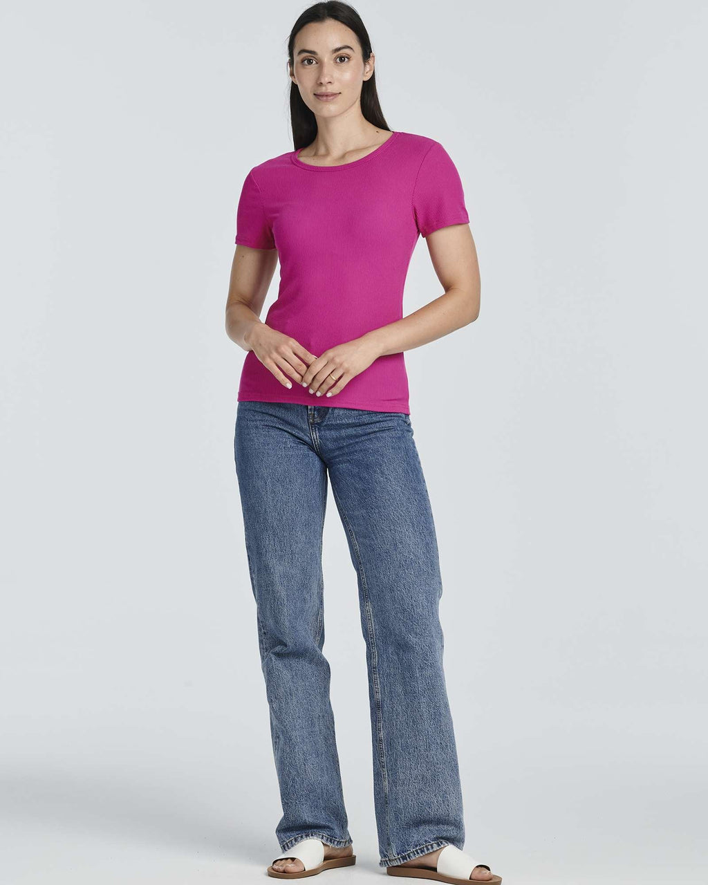 4 Pack: Women's Ribbed Knit Short Sleeve T-Shirt (Available in Plus)