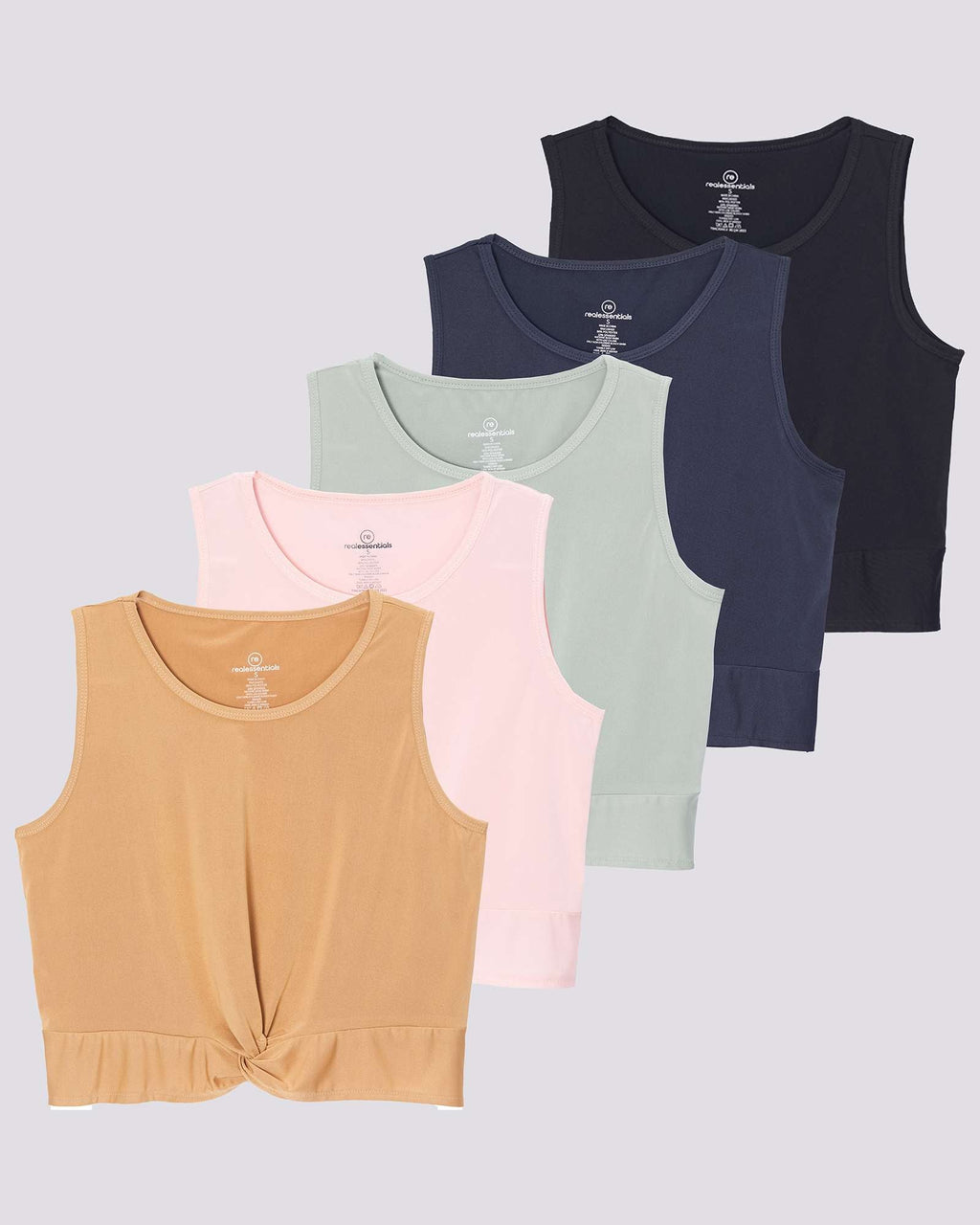5 Pack: Women's Dry-Fit Twist Front Sleeveless Crop Top