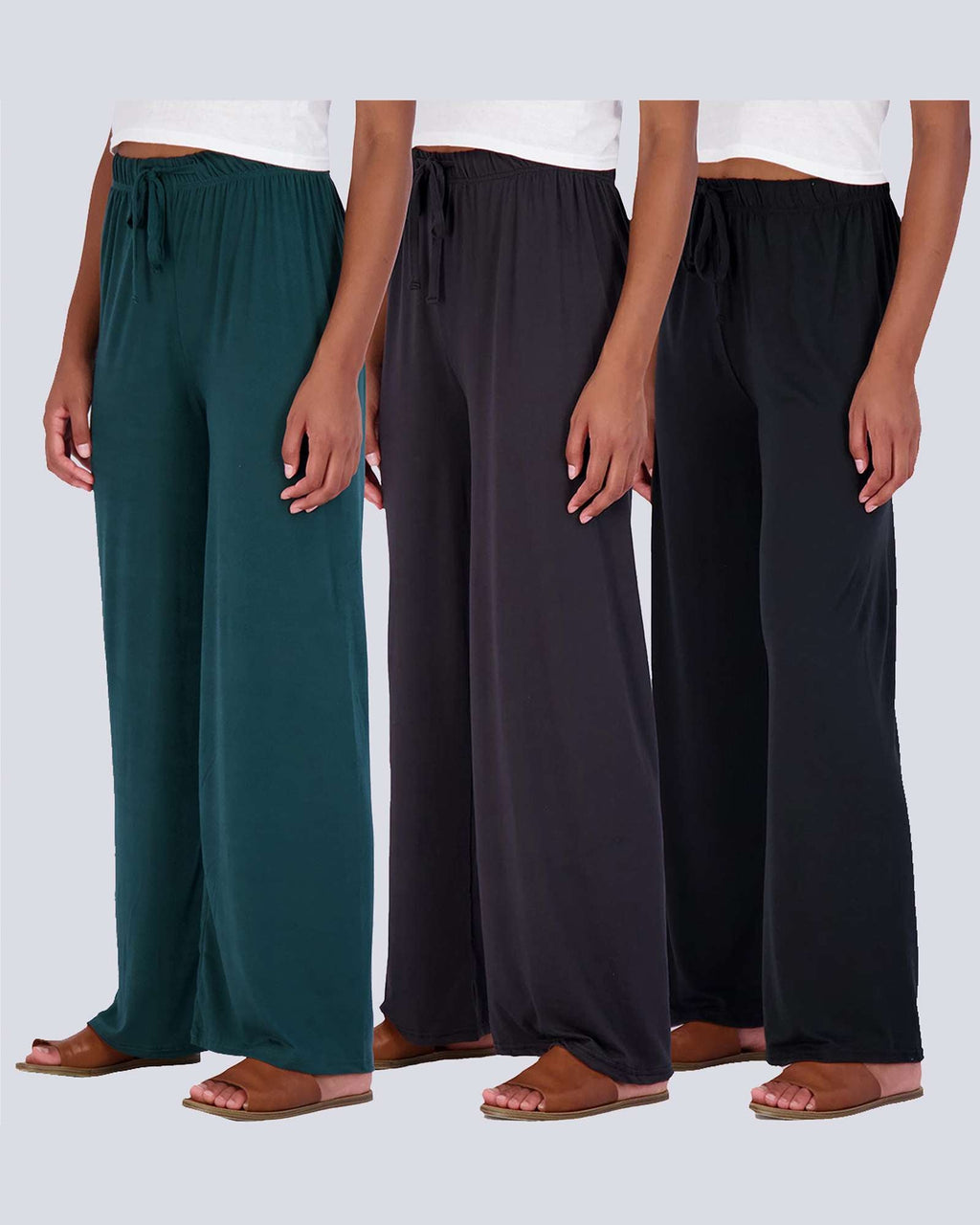 3 Pack: Womens Wide Leg Palazzo Lounge Pajama Pants