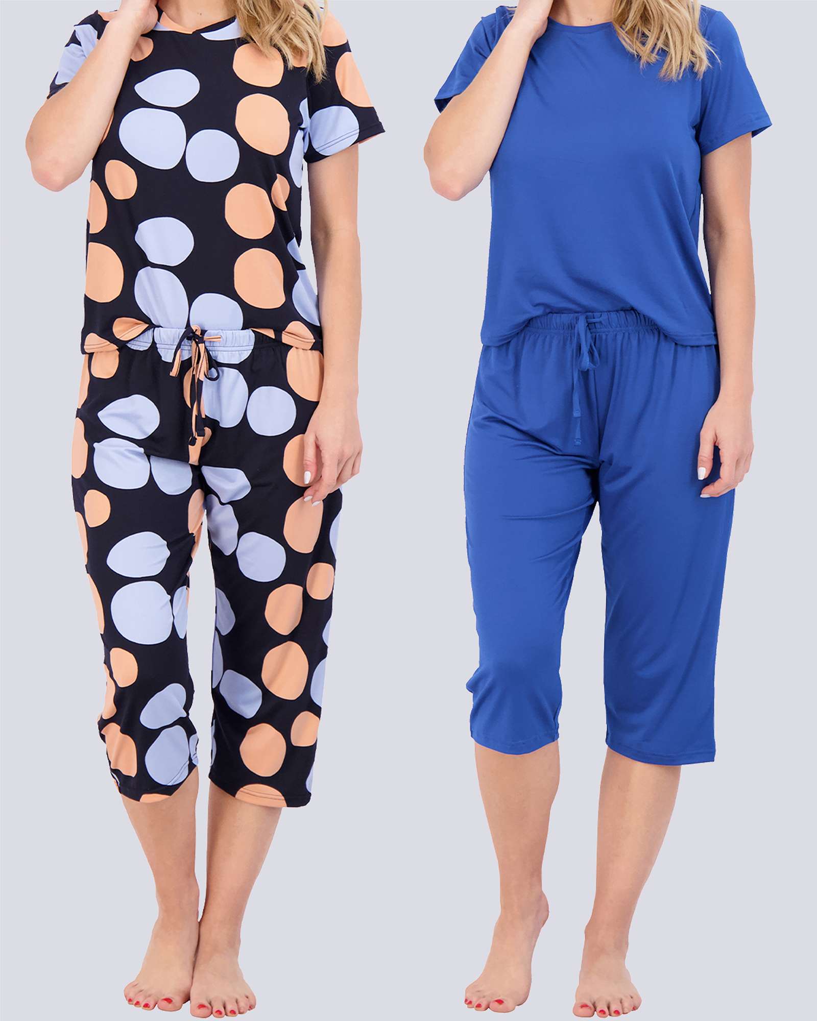 2 Pack: Women's Short-Sleeve PJ Top with Capri Pants