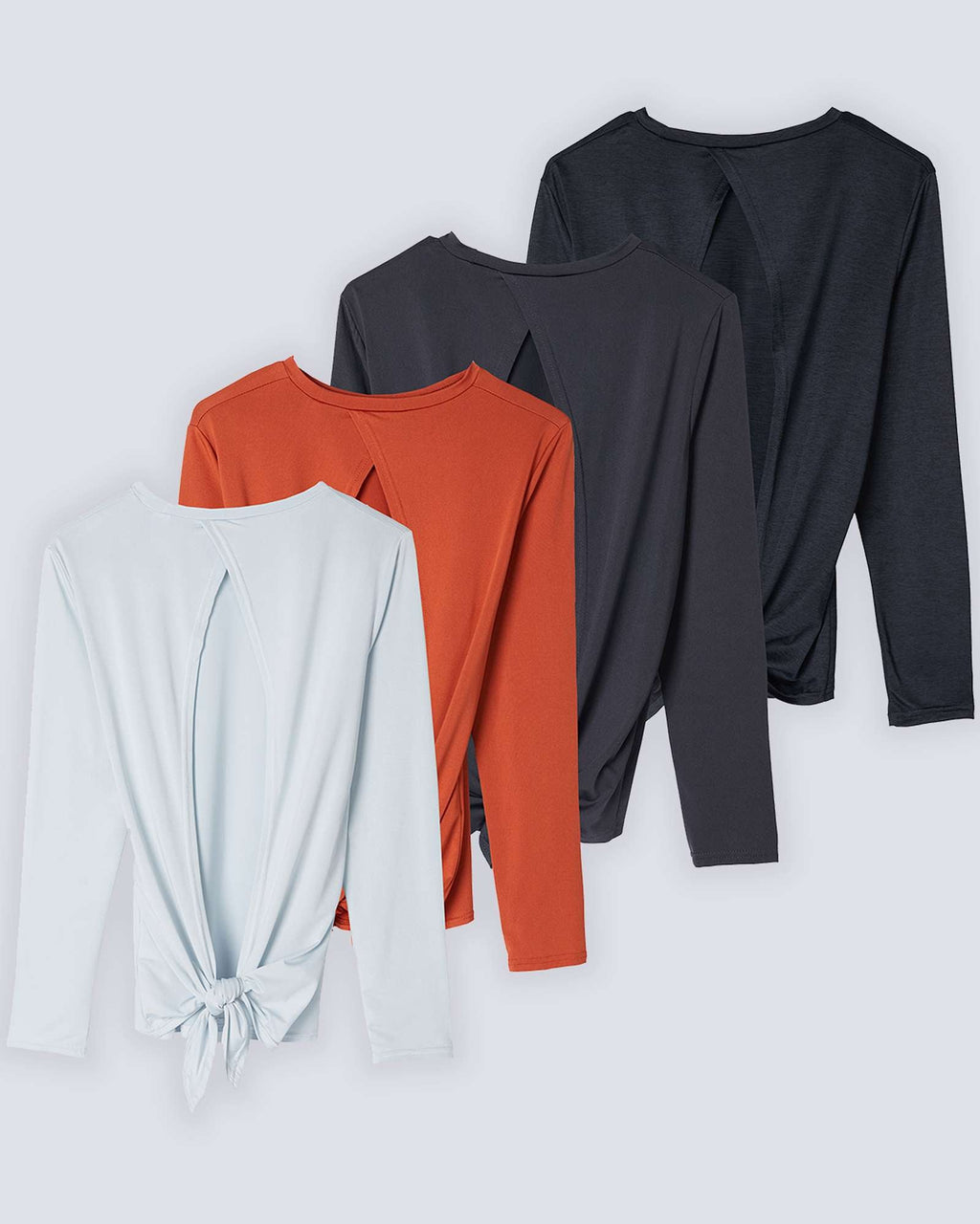 4 Pack: Women's Long-Sleeve Tie Back T-Shirt (Available in Plus Size)
