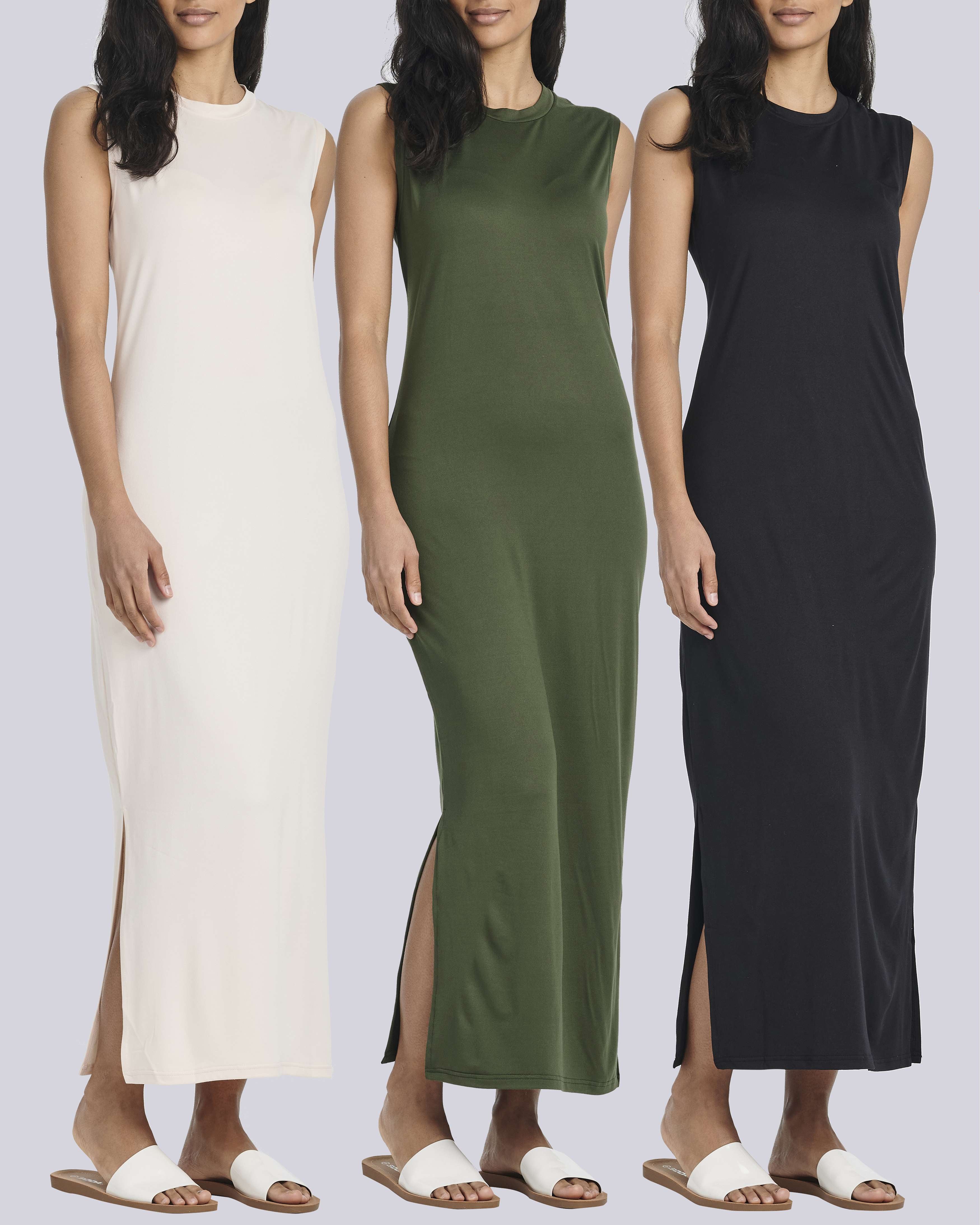 3 Pack: Women's Long Tank Maxi Dress with Pockets (Available In Plus Size)