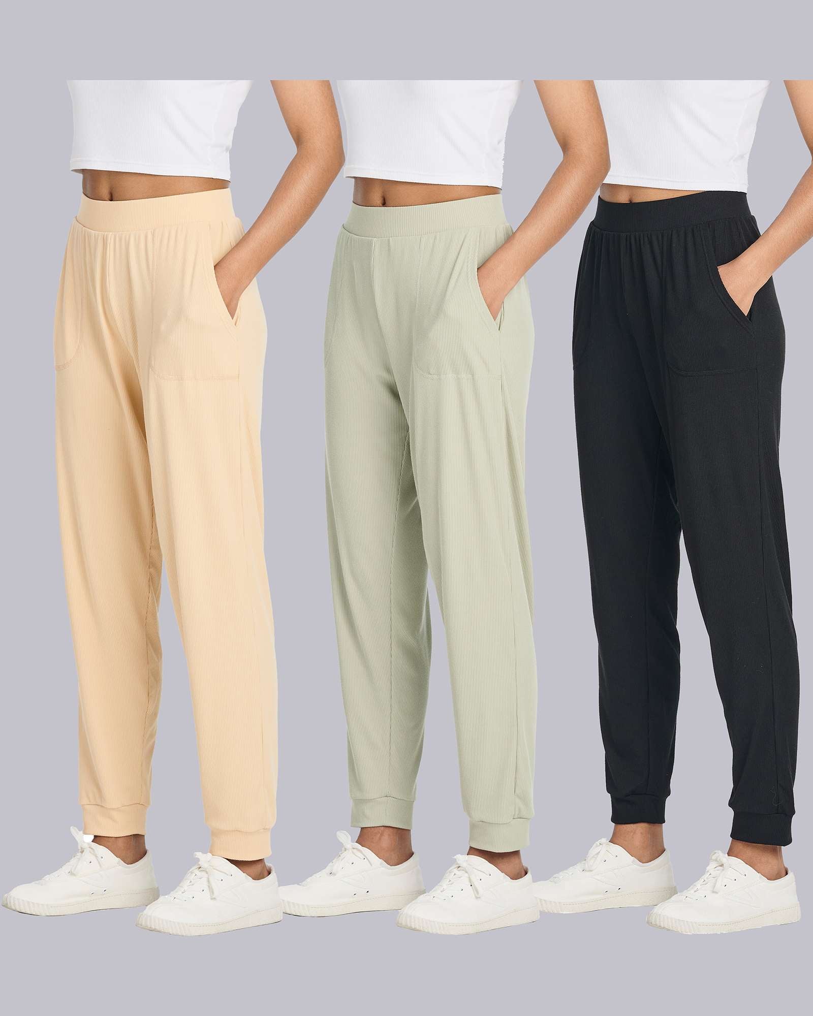 3 Pack: Women's Ribbed Lounge Jogger Sweatpants