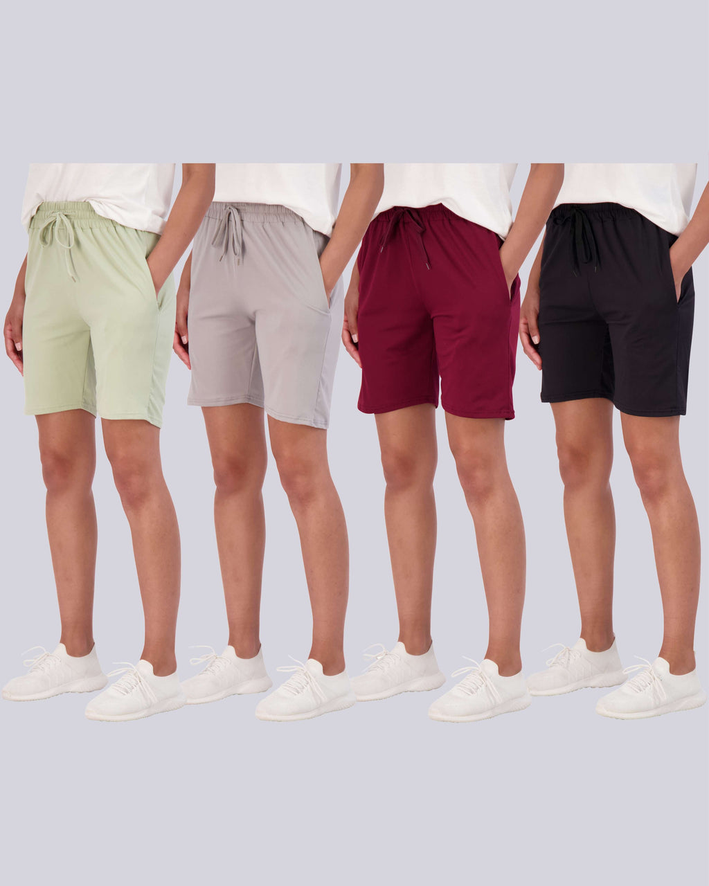 4 Pack: Women's 7" Bermuda Long High Waisted Shorts (Available in Plus Size)