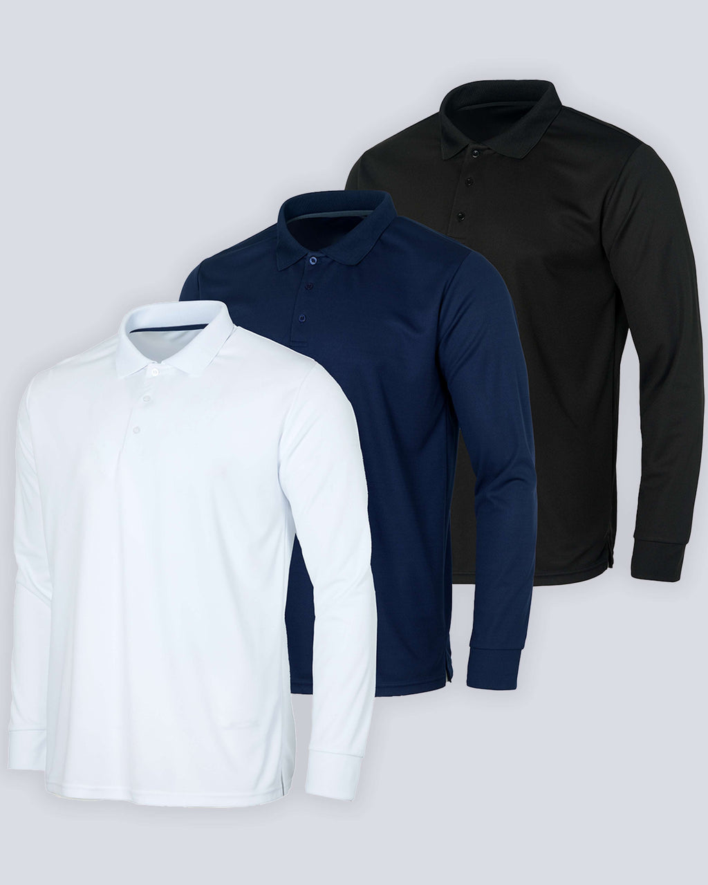 3 Pack: Men's Dry Fit Long-Sleeve Polo Shirt (Available in Big & Tall)