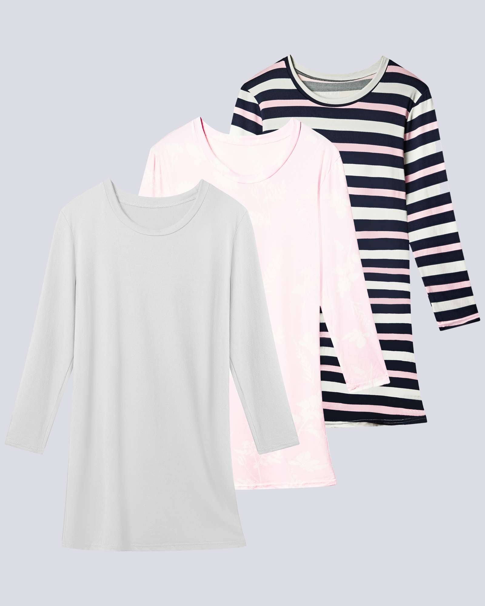 3 Pack: Womens Long Sleeve Ultra-Soft Nightshirt Sleep Dress