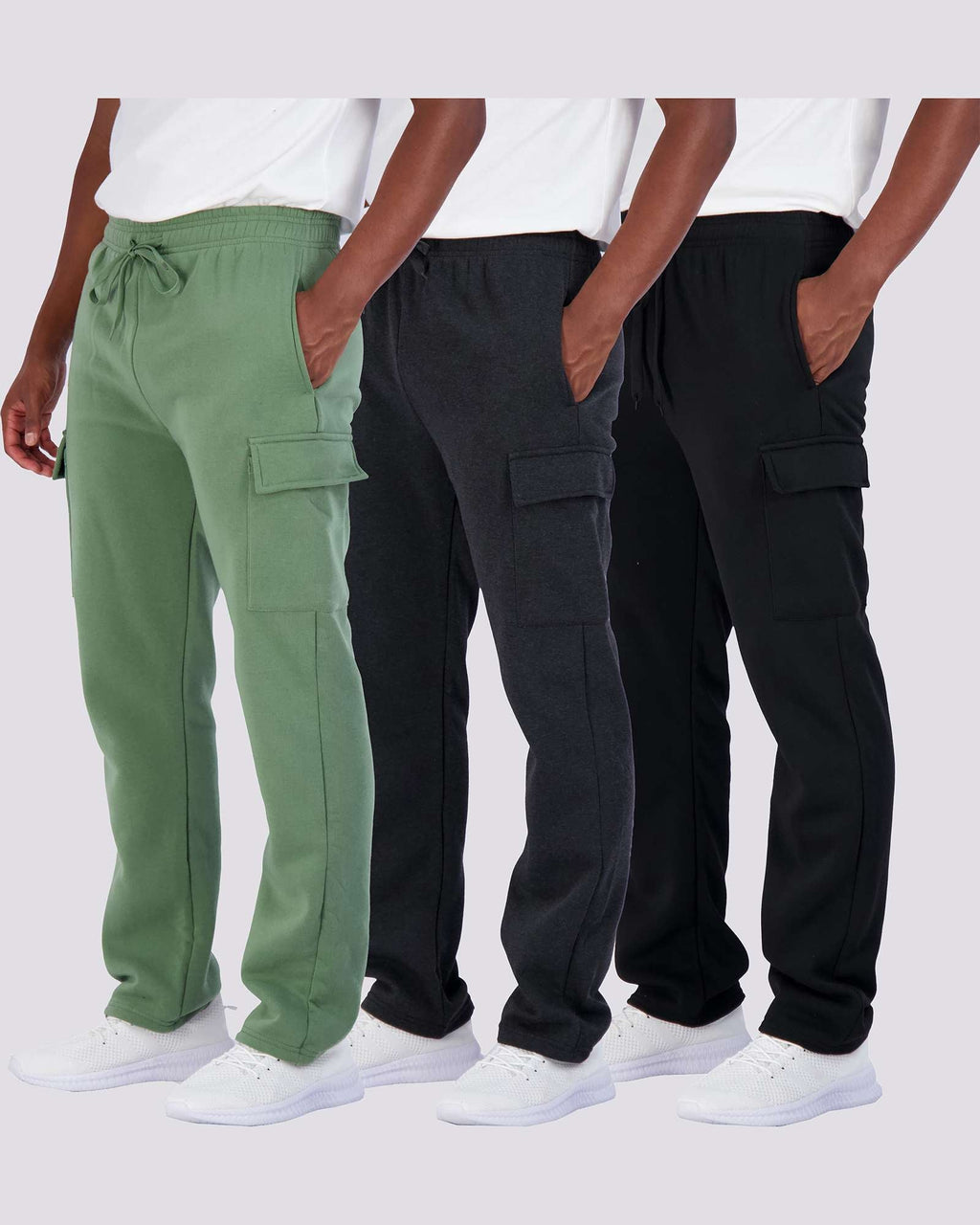 3 Pack: Mens Fleece Cargo Open Bottom Sweatpants