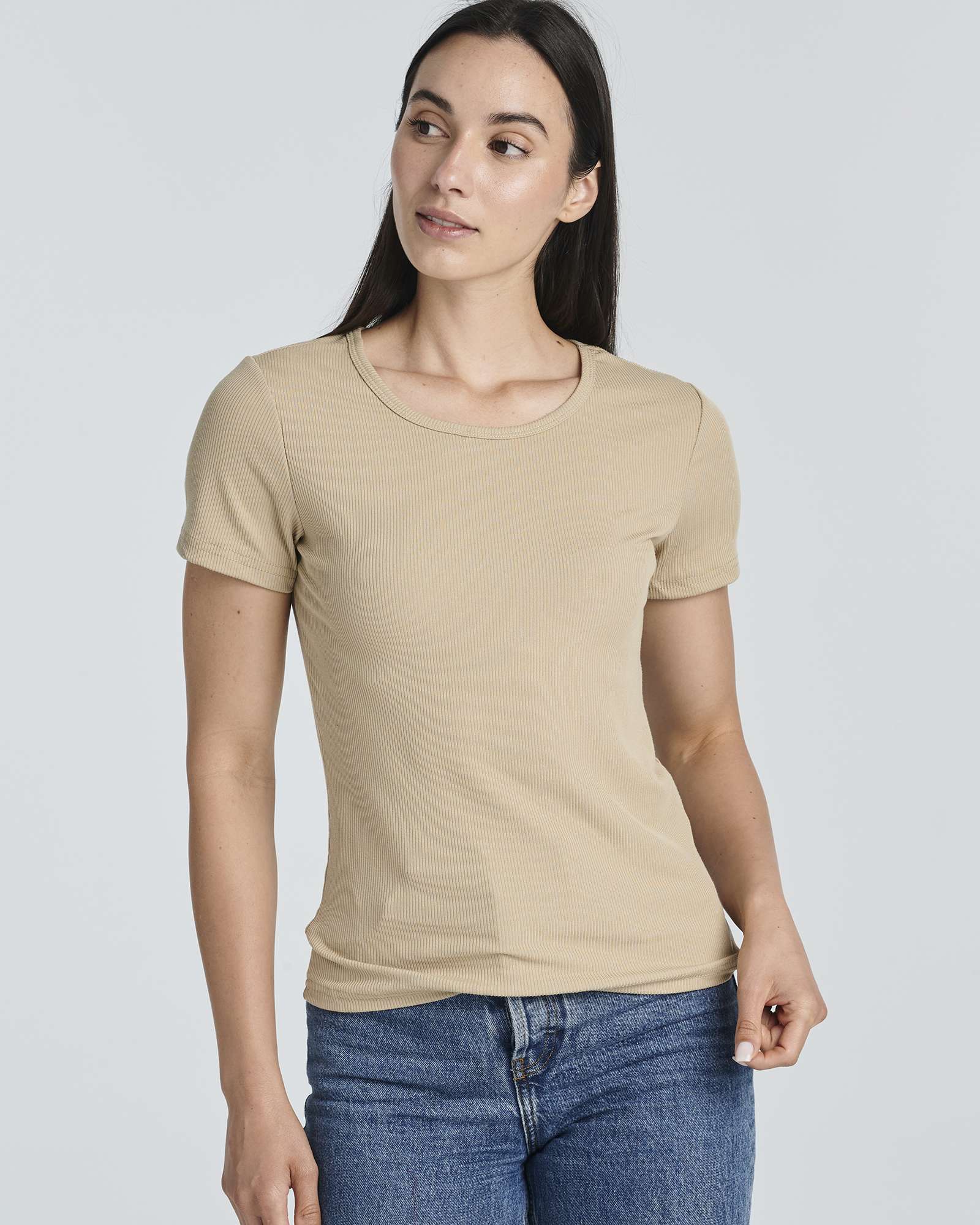 4 Pack: Women's Ribbed Knit Short Sleeve T-Shirt (Available in Plus)