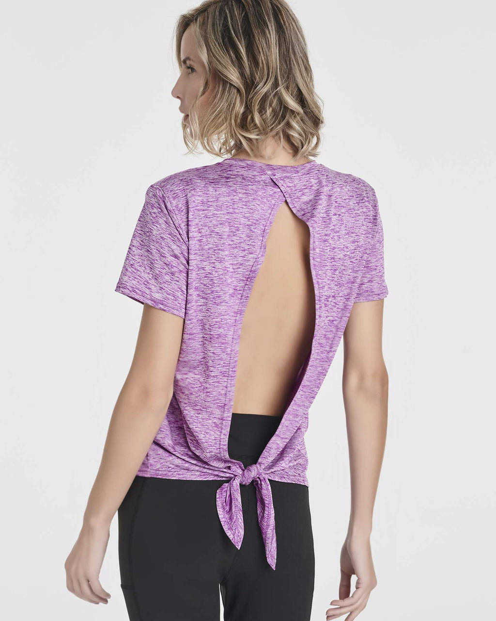 5 Pack: Women's Short Sleeve Open Back Tie Back Dry-Fit T-Shirt