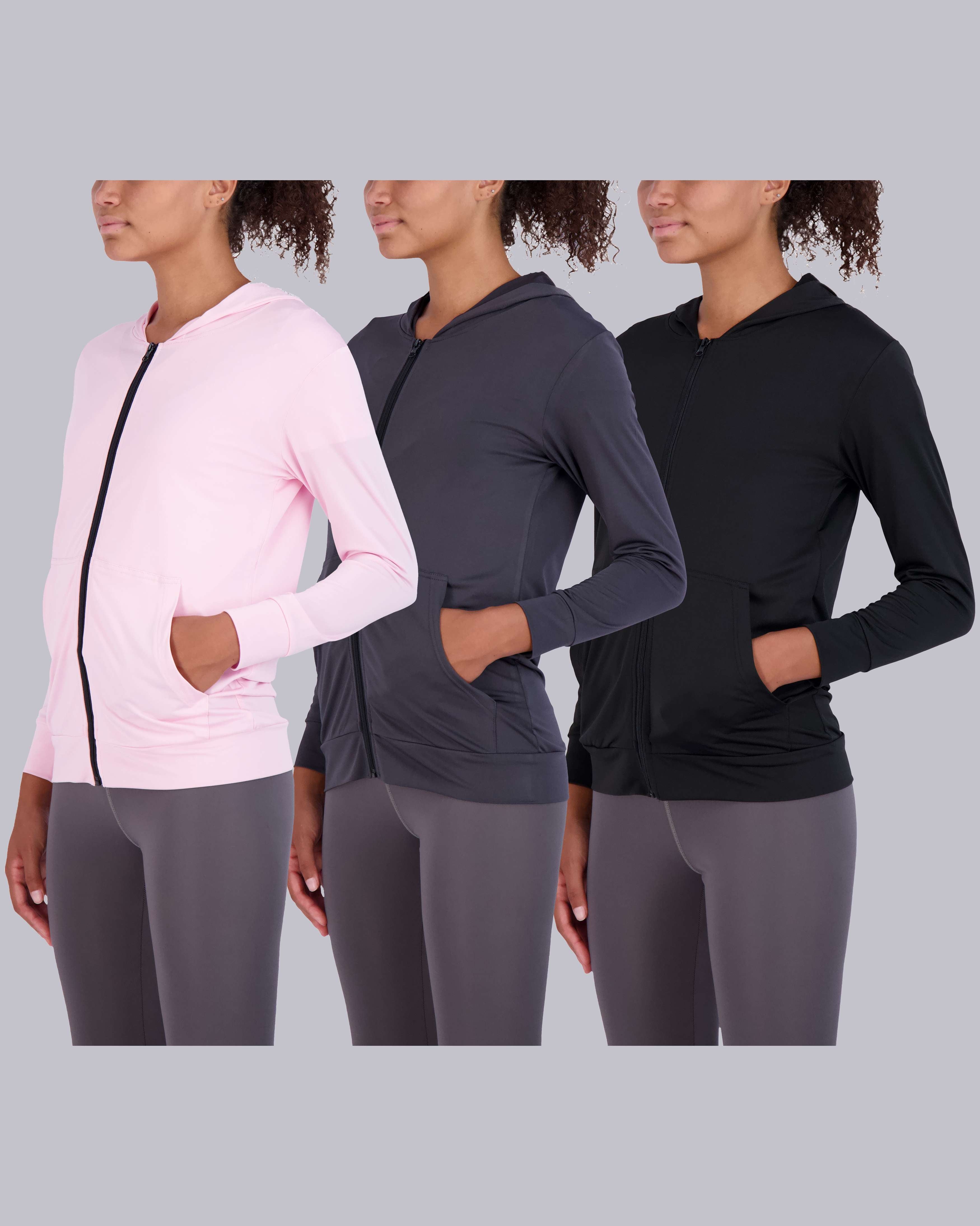 3 Pack: Womens Dry-Fit Active Full Zip-Up Hoodie Jacket