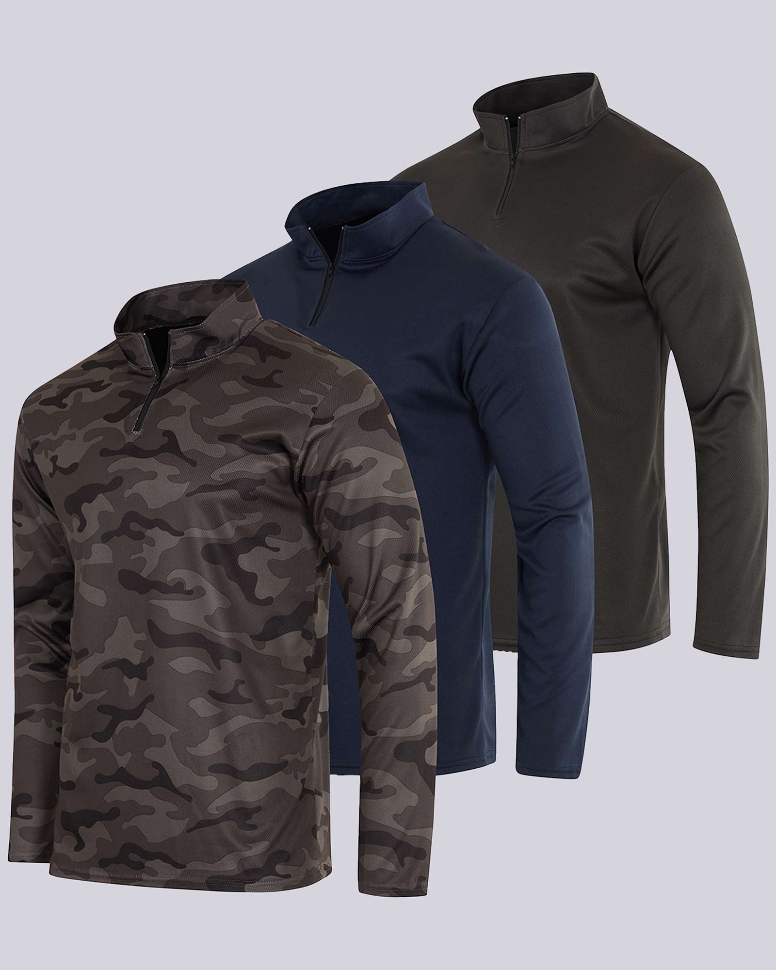3 Pack: Mens Mesh Active Quarter Zip Pullover