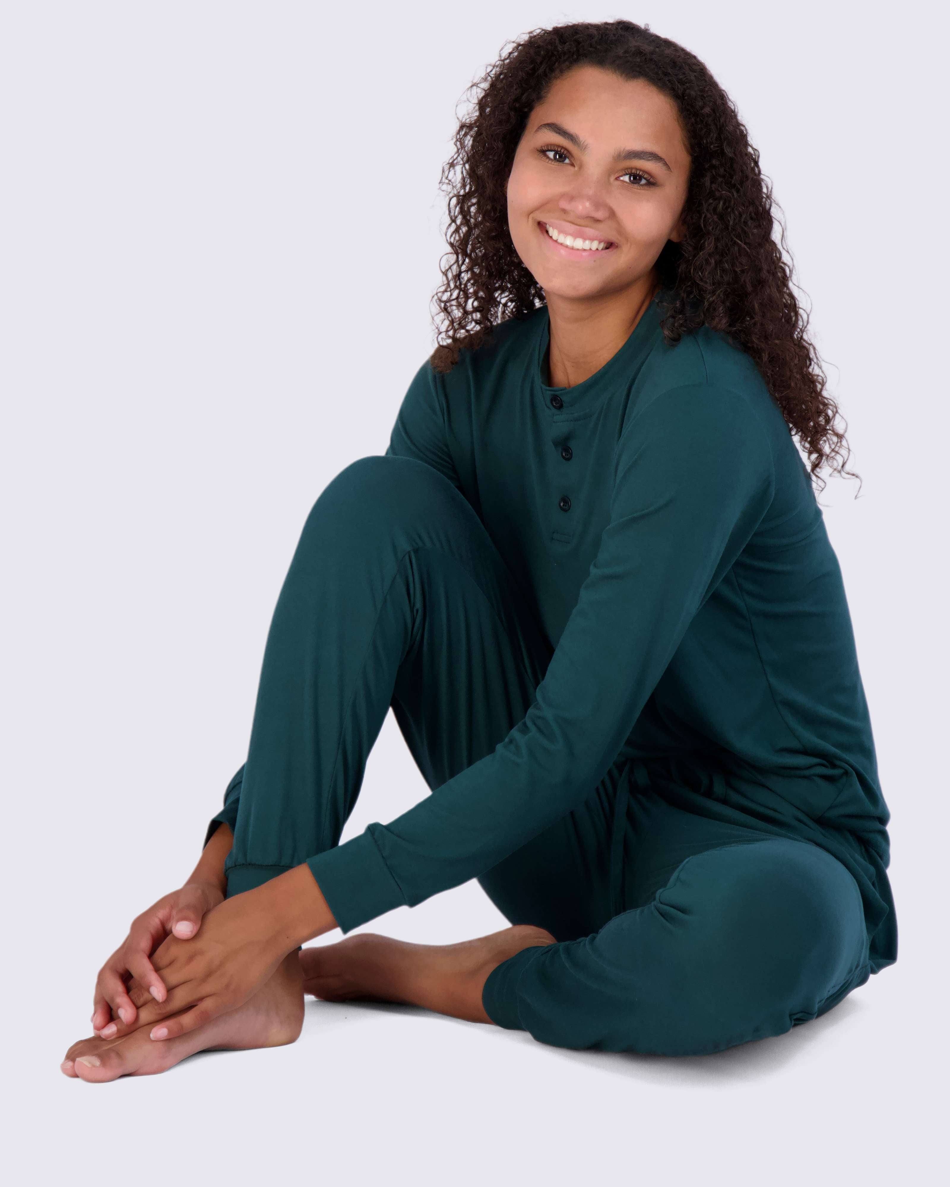 4 Piece: Womens Long Sleeve Henley & Jogger Lounge Pajama Set