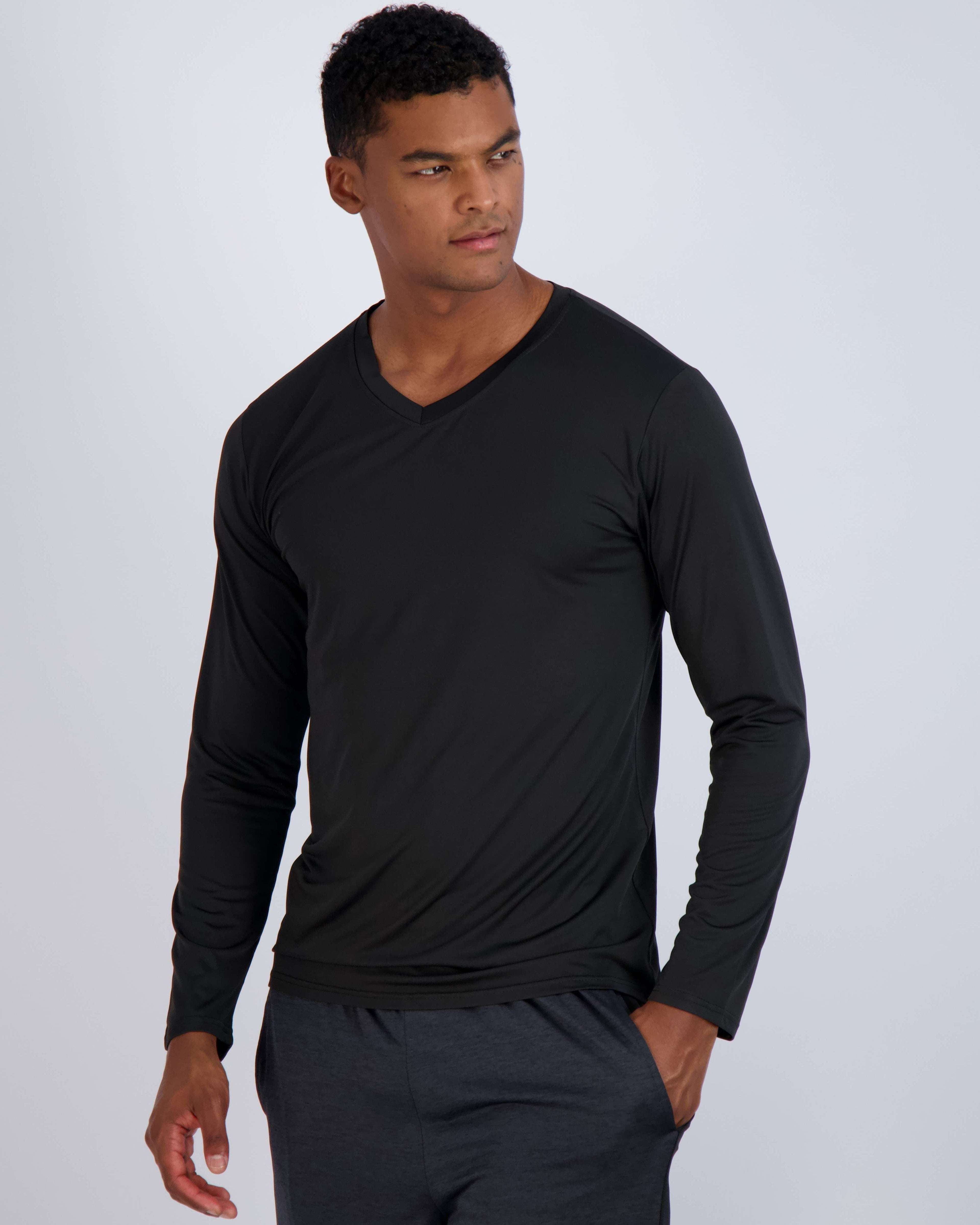 4 Pack: Mens V-Neck Long Sleeve Dry Fit T-Shirt