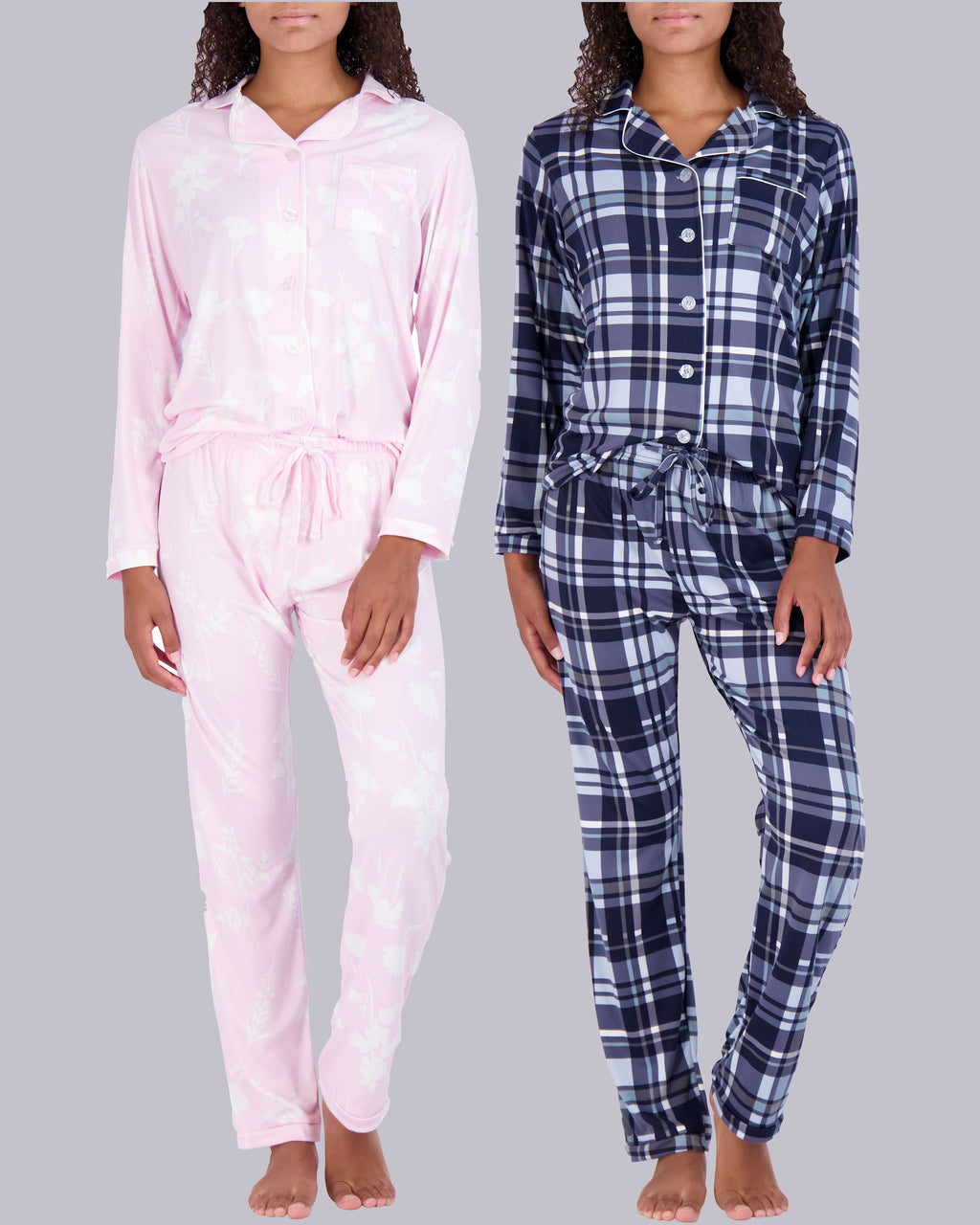 4 Piece: Women’s Long Sleeve Button Down Pajama Set