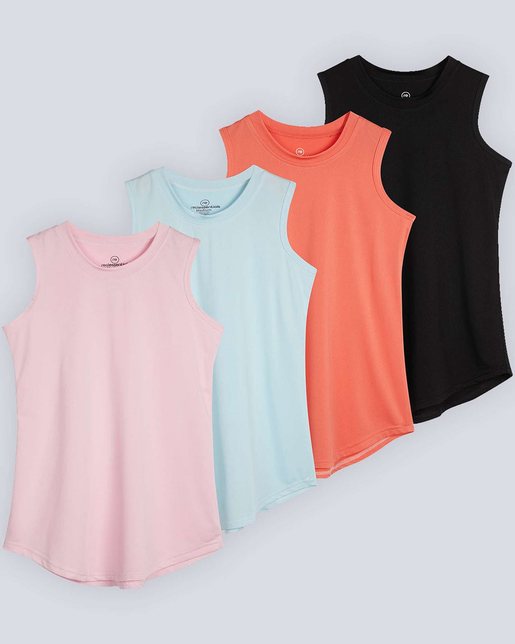4 Pack: Girls Active Dry Fit Performance Tank Top
