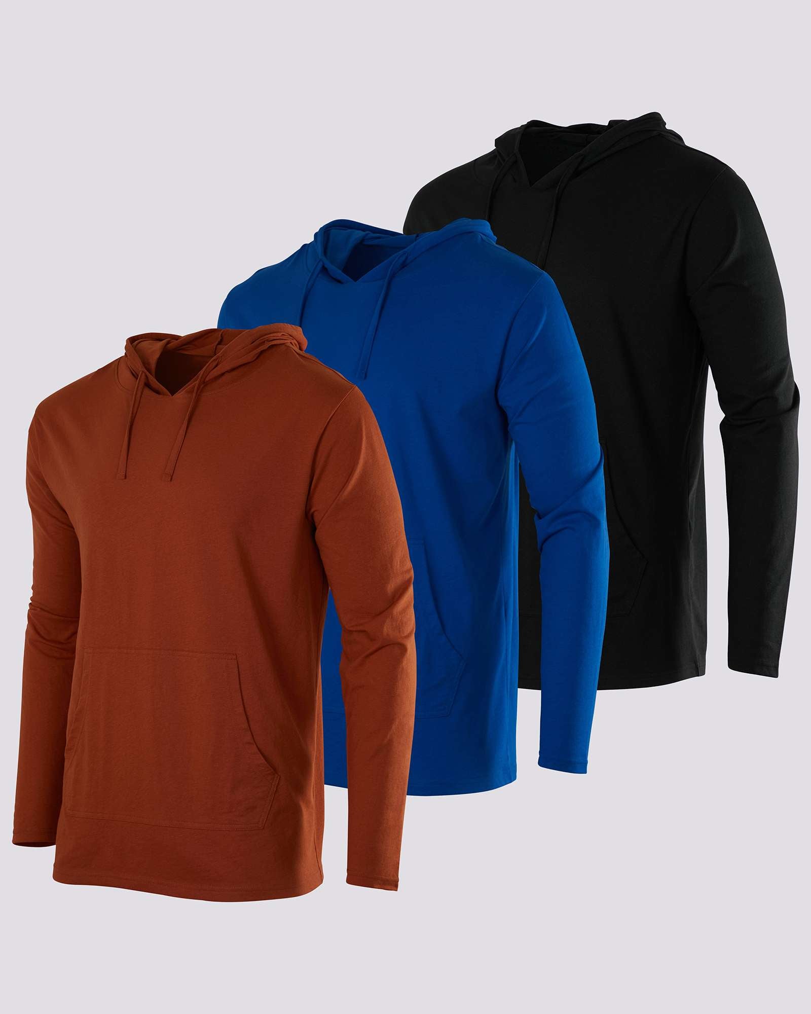3 Pack: Mens Cotton Lightweight Pullover Hoodie