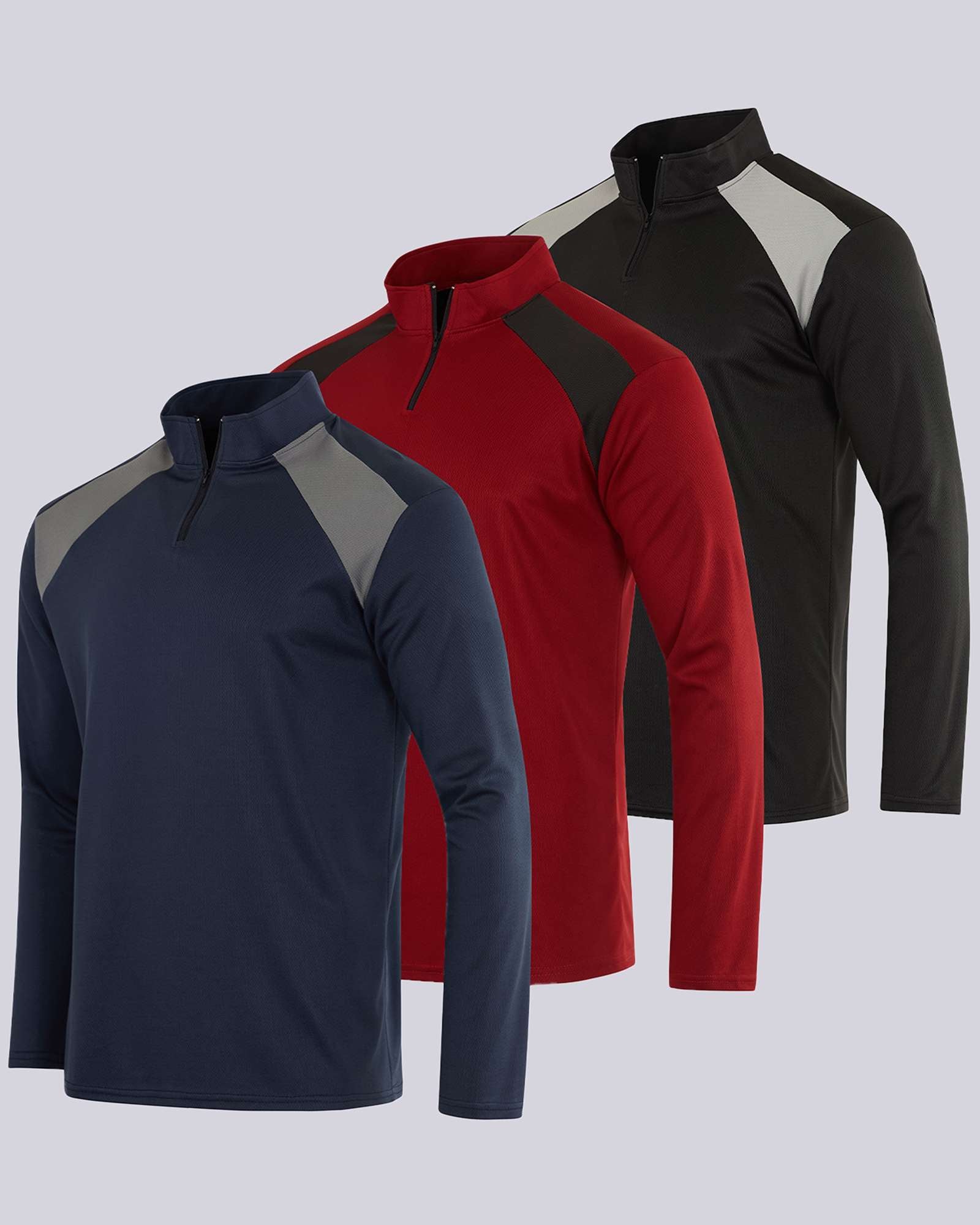 3 Pack: Mens Mesh Active Quarter Zip Pullover