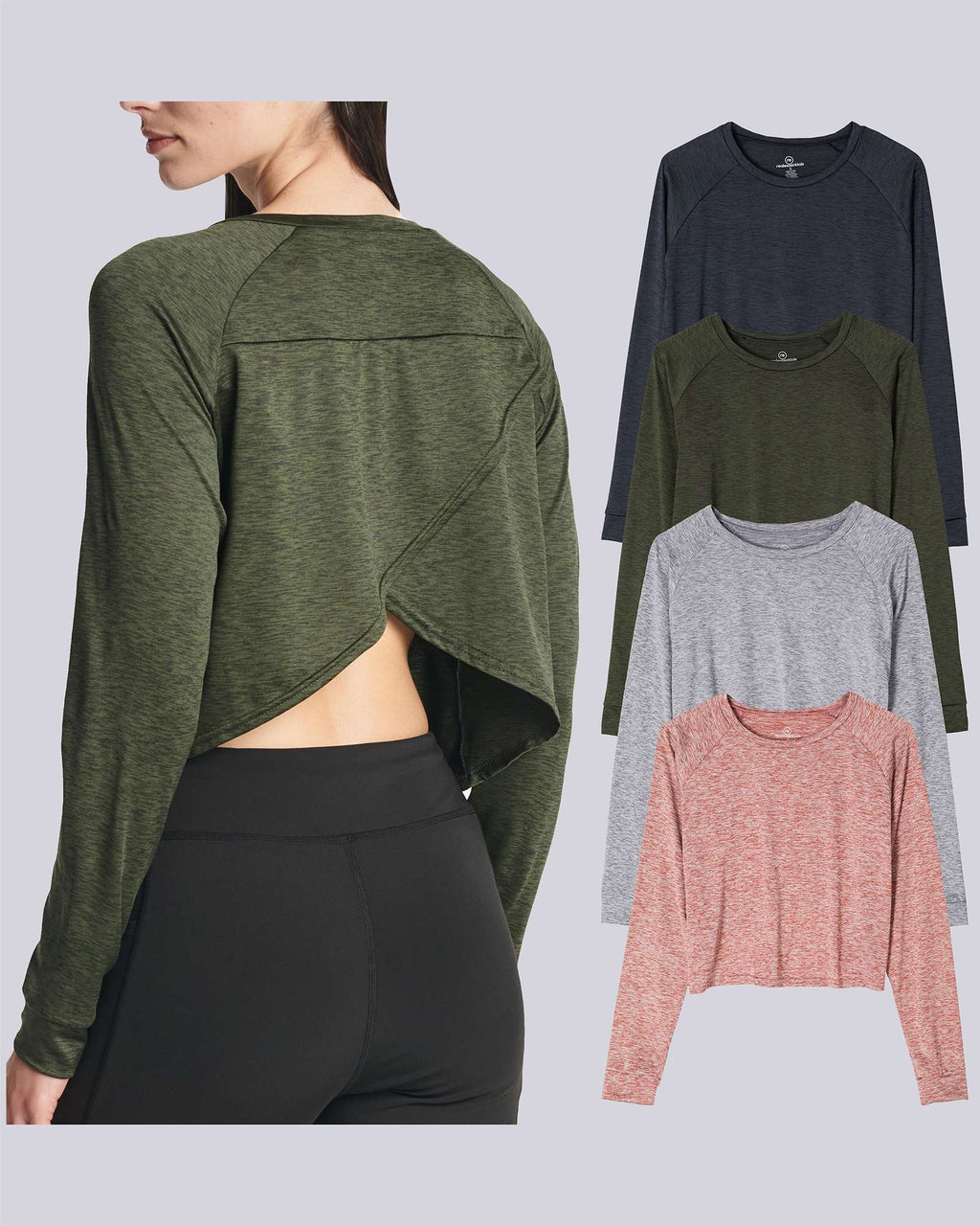 4 Pack: Women's Long Sleeve Petal Back Crop Top (Available in Plus Size)