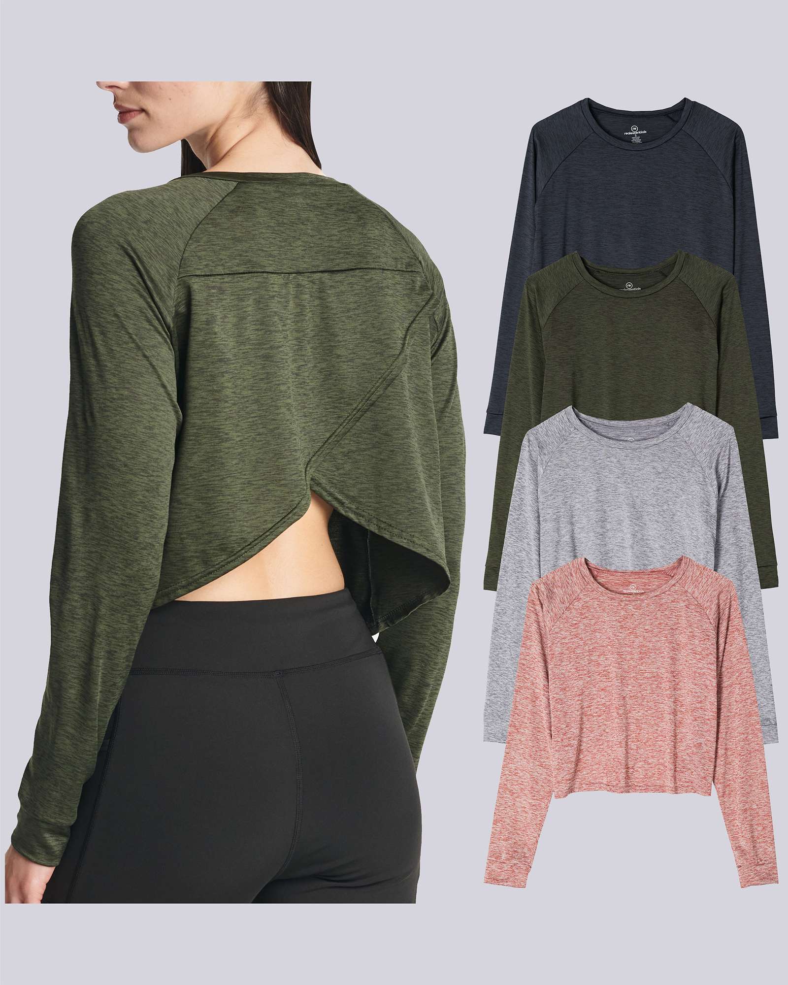 4 Pack: Women's Long Sleeve Petal Back Crop Top (Available in Plus Size)