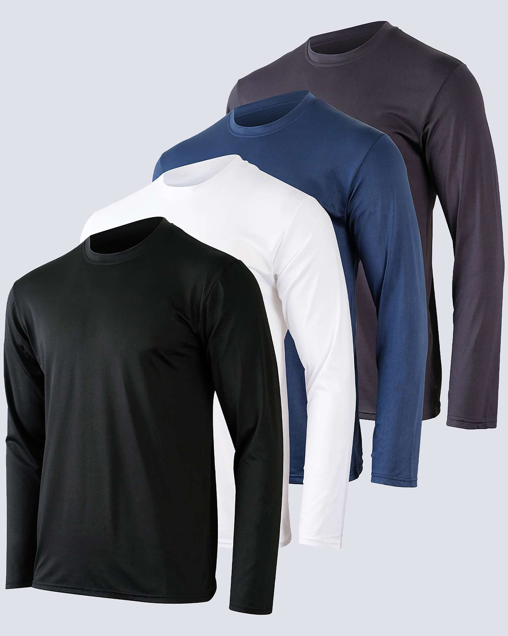 Real Essentials 4 Pack: Men's Dry-Fit UV Moisture Wicking UPF 50+ SPF Sun Protective Fishing Hiking Swim Long Sleeve Shirt