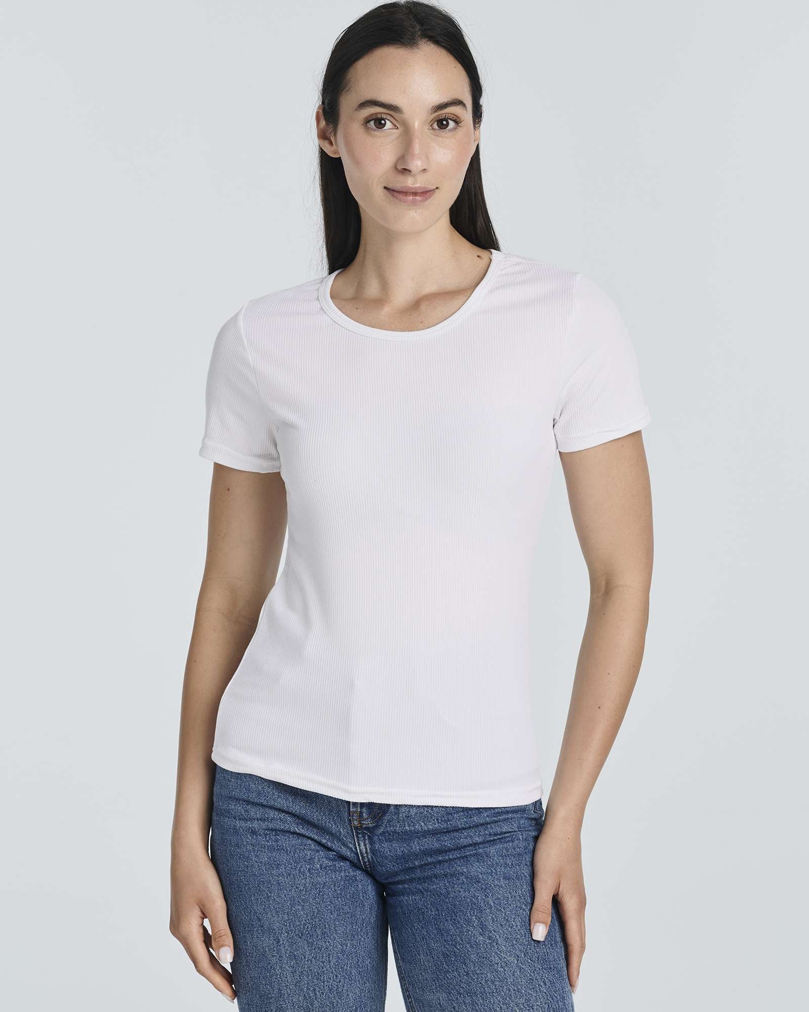 4 Pack: Women's Ribbed Knit Short Sleeve T-Shirt (Available in Plus)